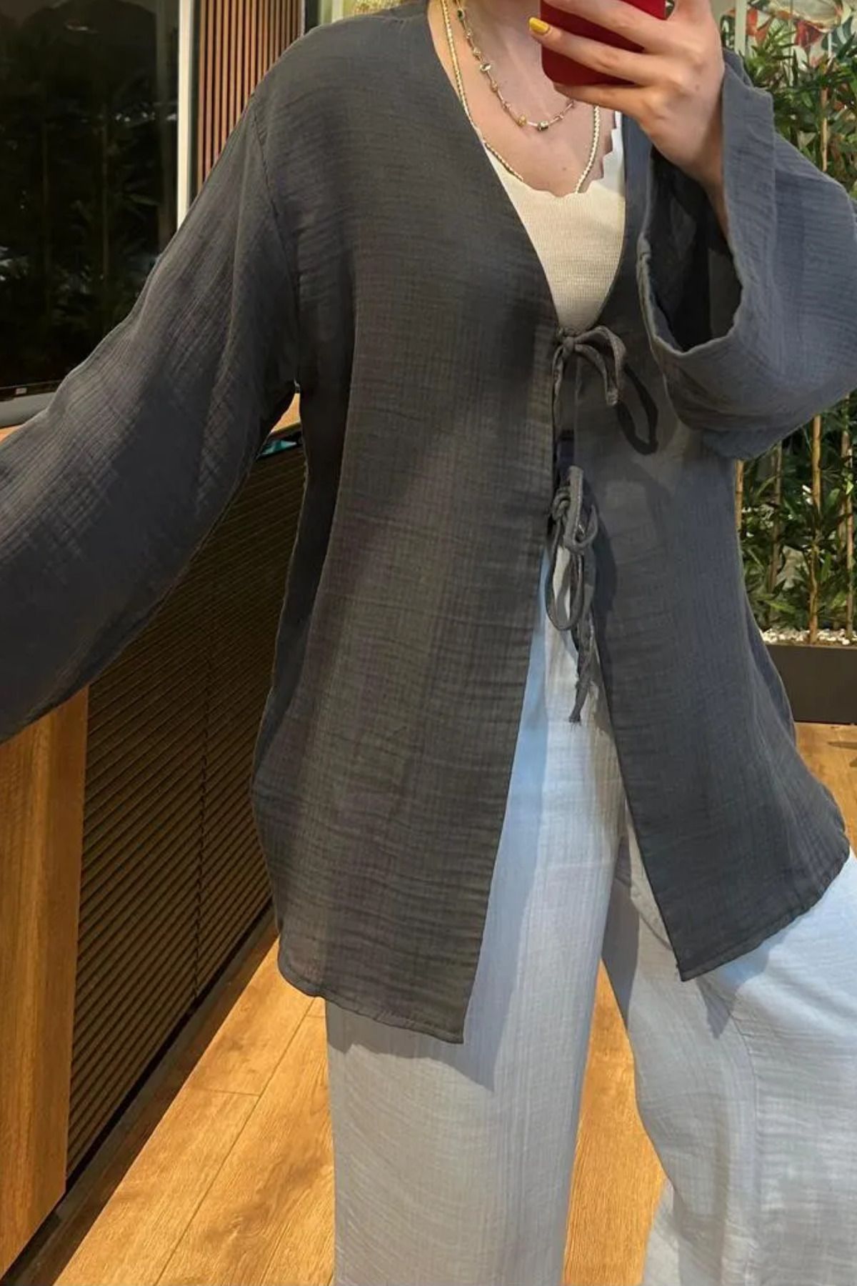 Balenbi Kadın Çift Bağlamalı Müslin Kumaş Kimono 1102