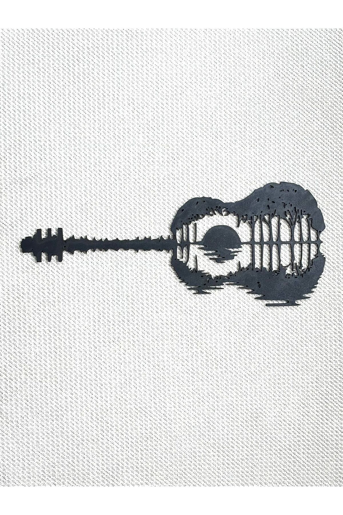 M&T WORKSHOP Ahşap Duvar Süsü Gitar Doğa Manzarası Sanat ve Doğa 13x30cm