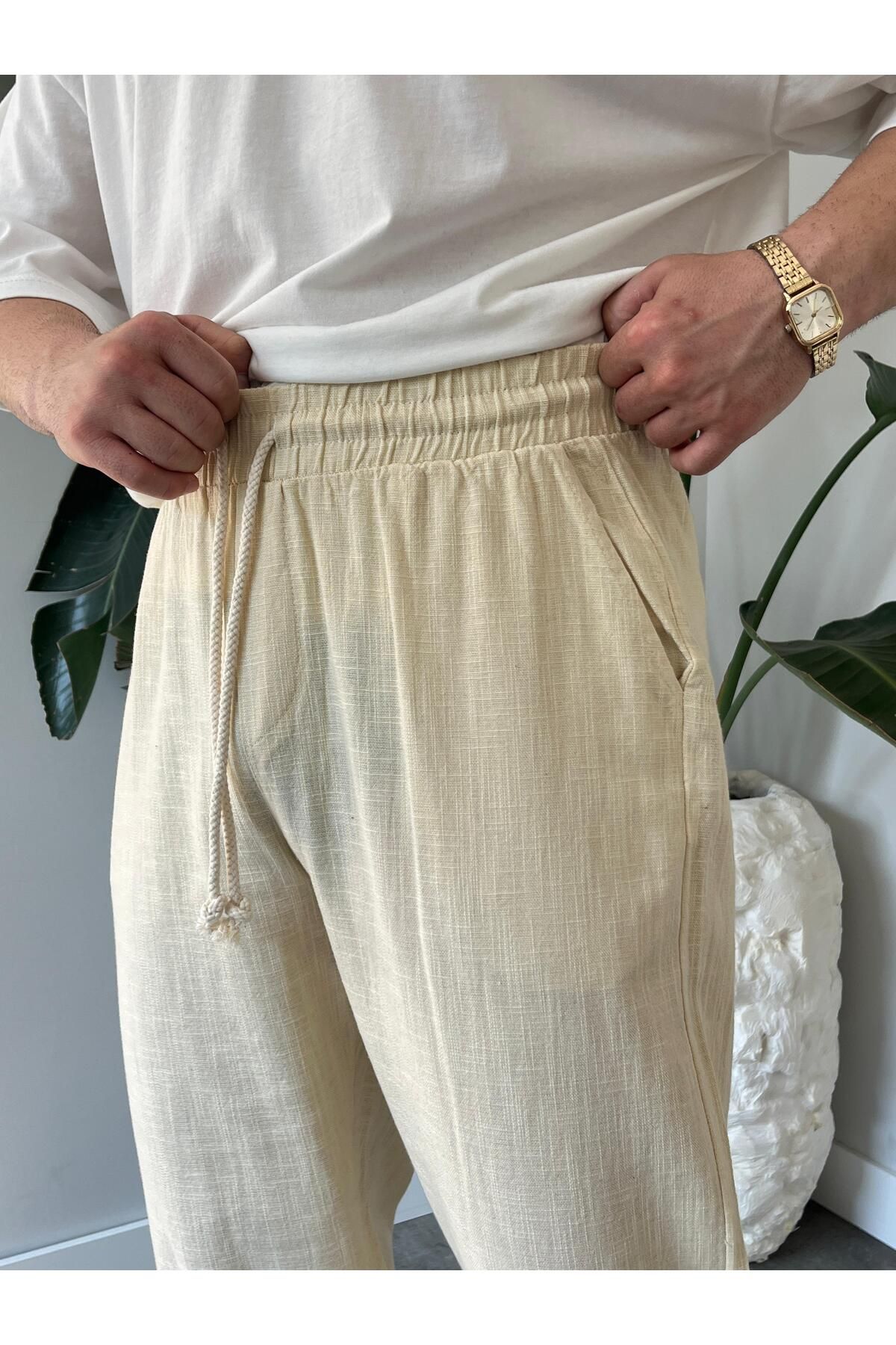 Quik-max Yıkamalı Baggy Keten Pantolon