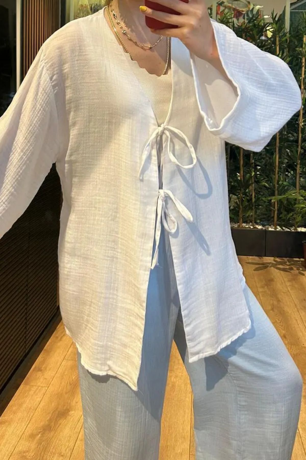Mogi Butik Kadın Çift Bağlamalı Müslin Kumaş Kimono 3085