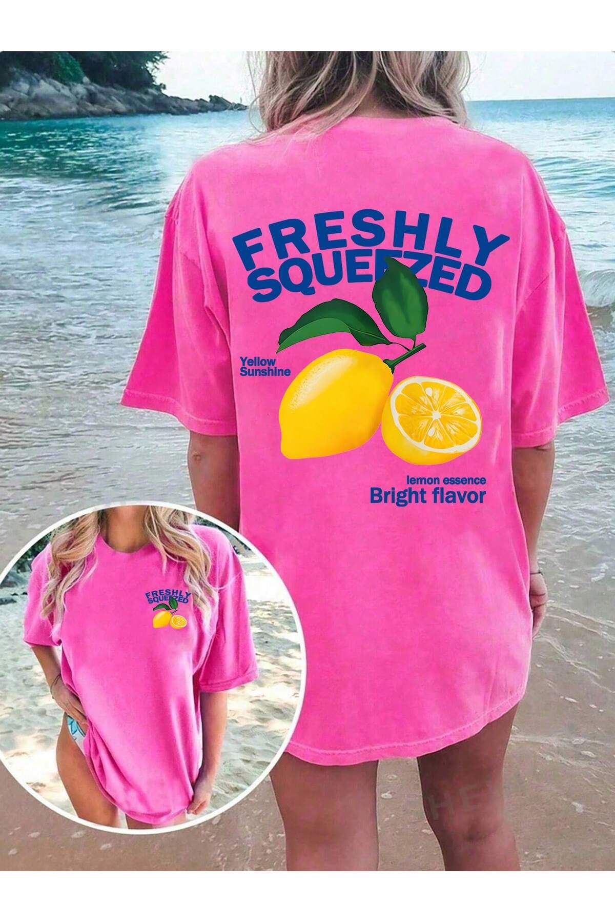 JANSO GROUP -KADIN PAMUKLU BASKLI Yollow Sunshine KISA KOLLU TSHIRT OVERSİZE BÜYÜK BEDEN