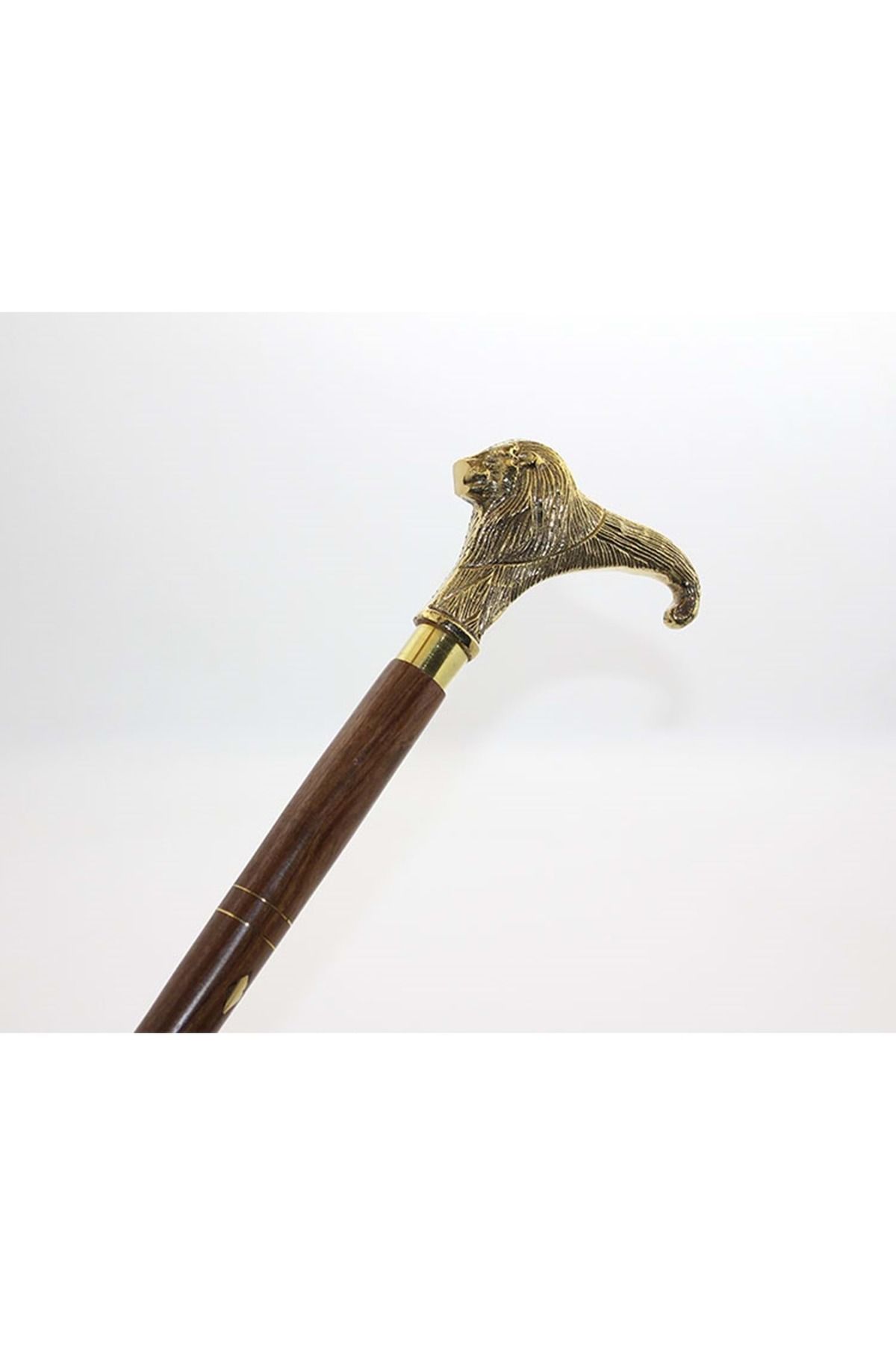 Store Pirinç Aslan Büstü Baston 95 Cm Model 1