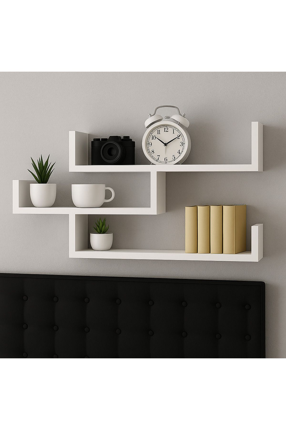 BBF Furniture 3 Katlı Duvar Rafı – Modern Beyaz MDF Kitaplık, Dekoratif Raf Ünitesi