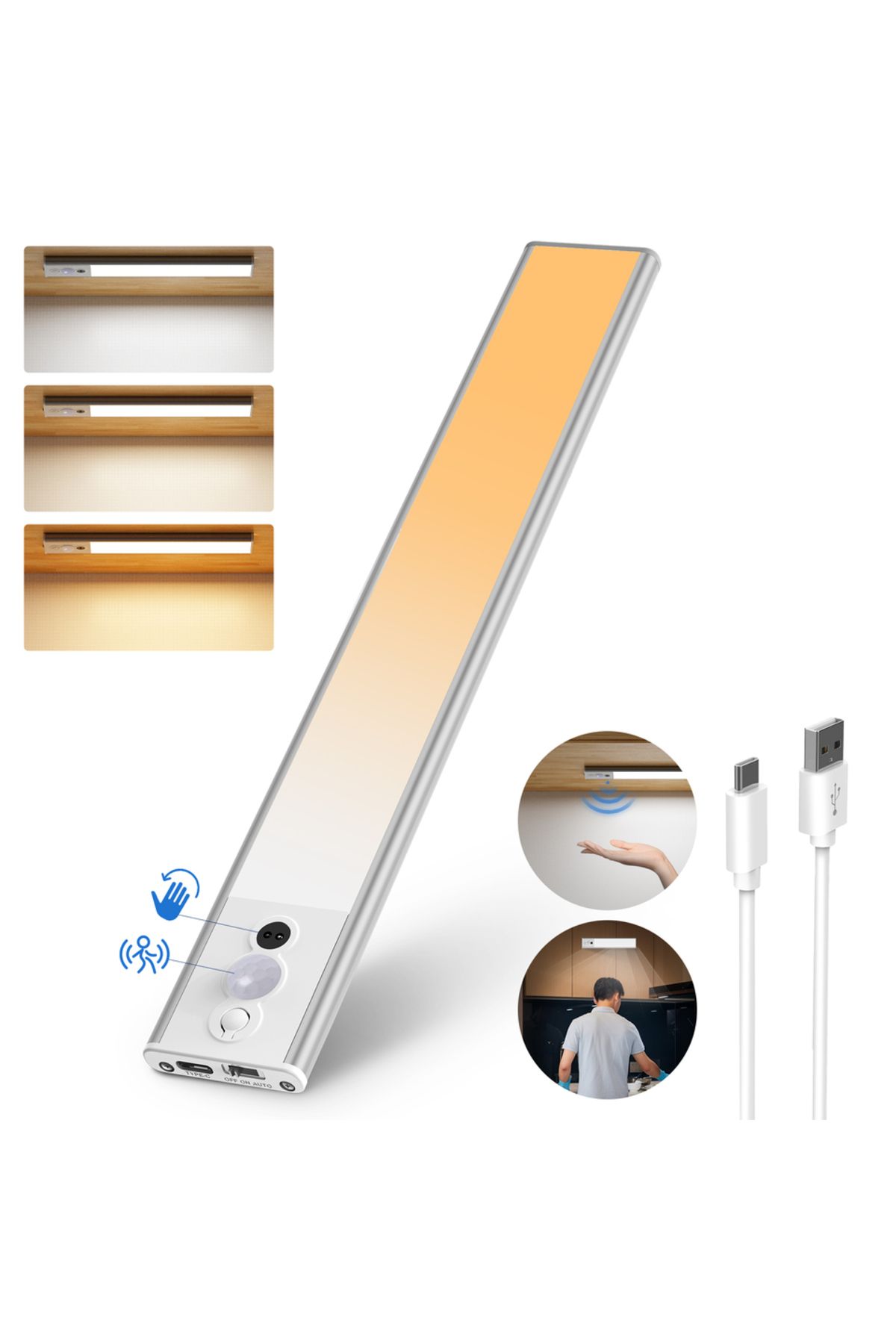 aiopp-20cm 72leds LED Under Cabinet Lights, 3 in 1 Motion Sensor Lights Indoor with Hand Wave Activated, 3 7
