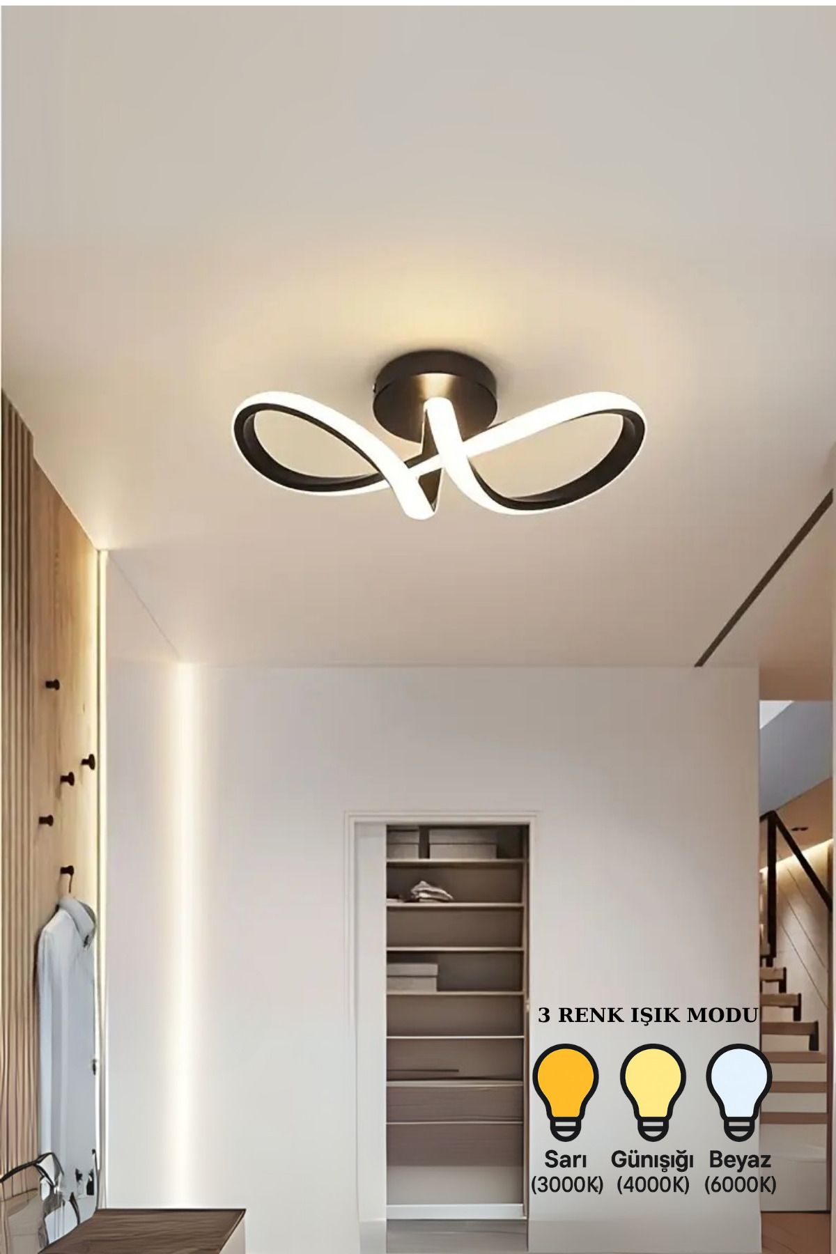 Avize Parla ASYA LED Avize Tekli 3 Renk Işık Modlu (Beyaz-Günışığı-Sarı) Modern Salon Yatak Odası Avizesi