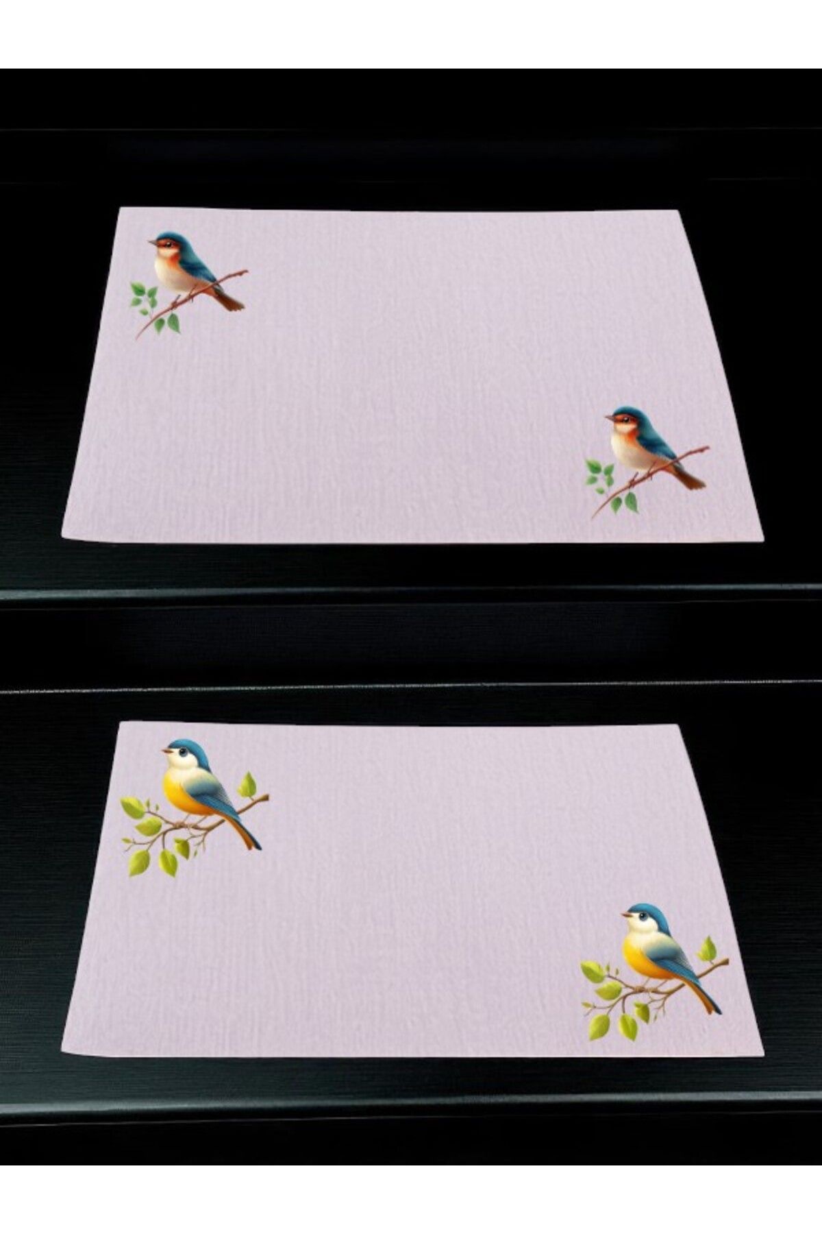lili hediyelik Sevimli Kuş Baskılı Mutfak Masası 2'li Keten Servis Bezi 28x40 Cm Amerikan Servis