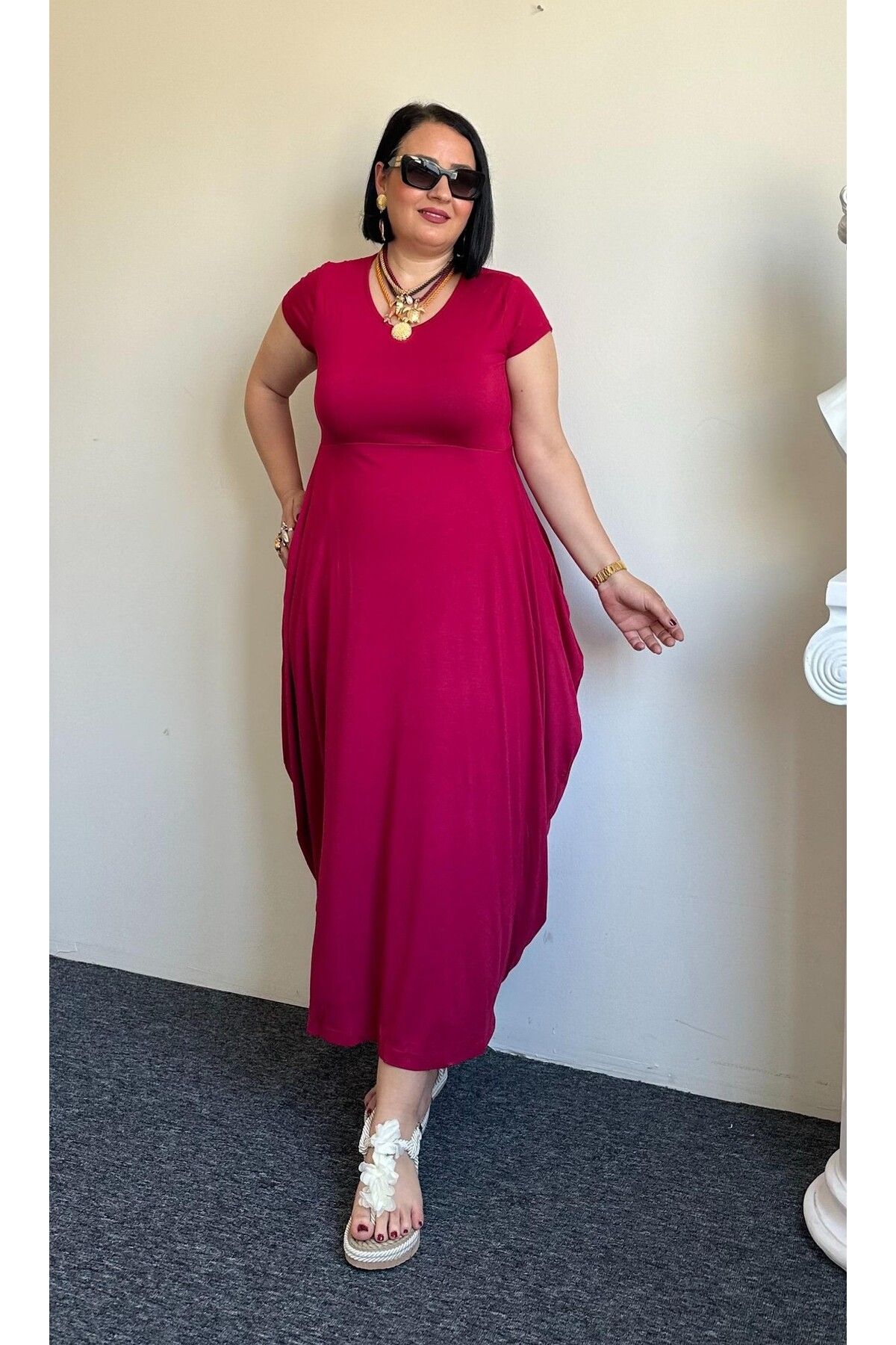 Vio Moda Büyük Beden Cepli Basic Elbise