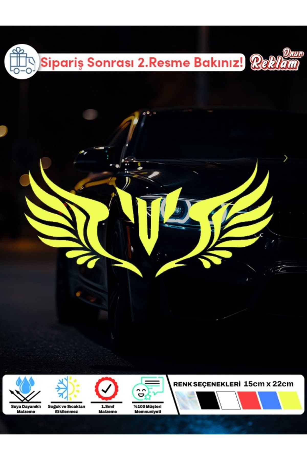 Onur Reklam V Harfi Kanat Desenli Araç Sticker – 15x22 cm – Suya Dayanıklı