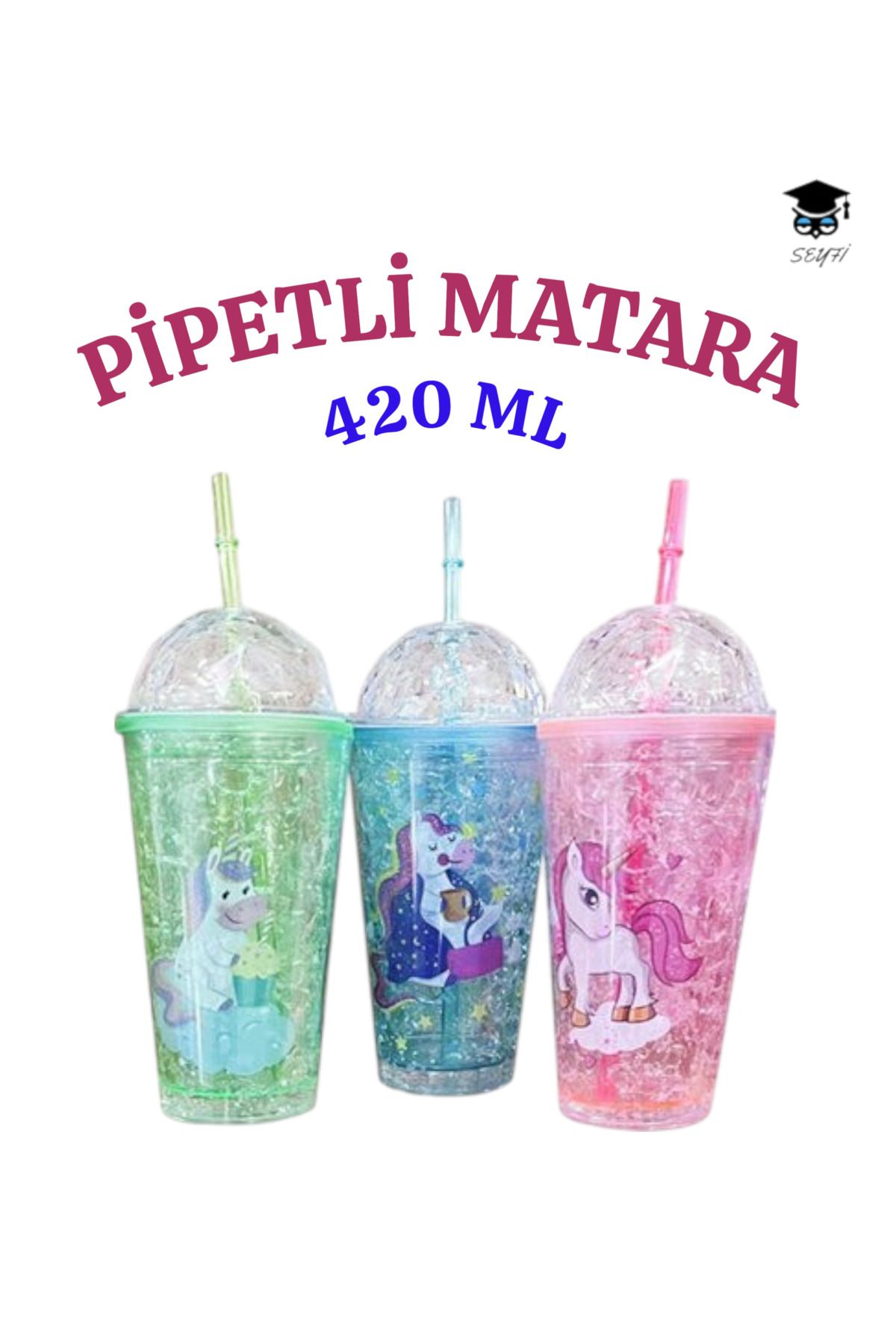 SEYFİKİRTASİYE 1 adet Desenli plastik pipetli bardak 420ml karma renk yollanmaktadır