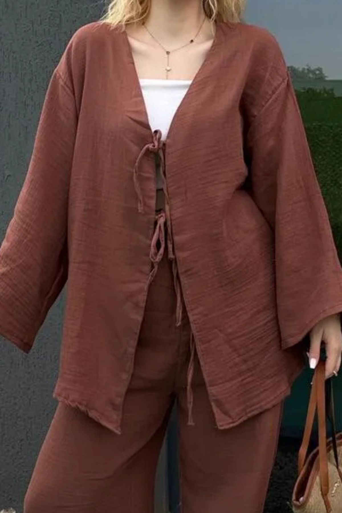 Balenbi Kadın Çift Bağlamalı Müslin Kumaş Kimono 1102