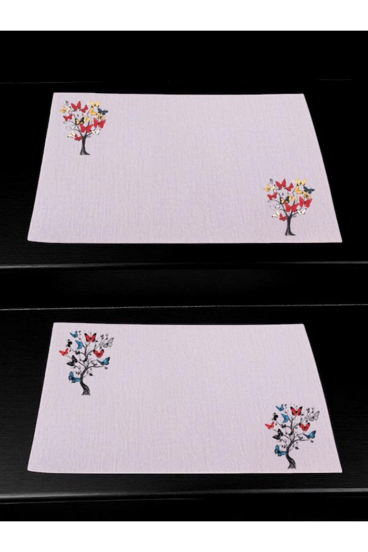 lili hediyelik Kelebekli Ağaç Baskılı Mutfak Masası 2'li Keten Servis Bezi 28x40 Cm Amerikan Servis