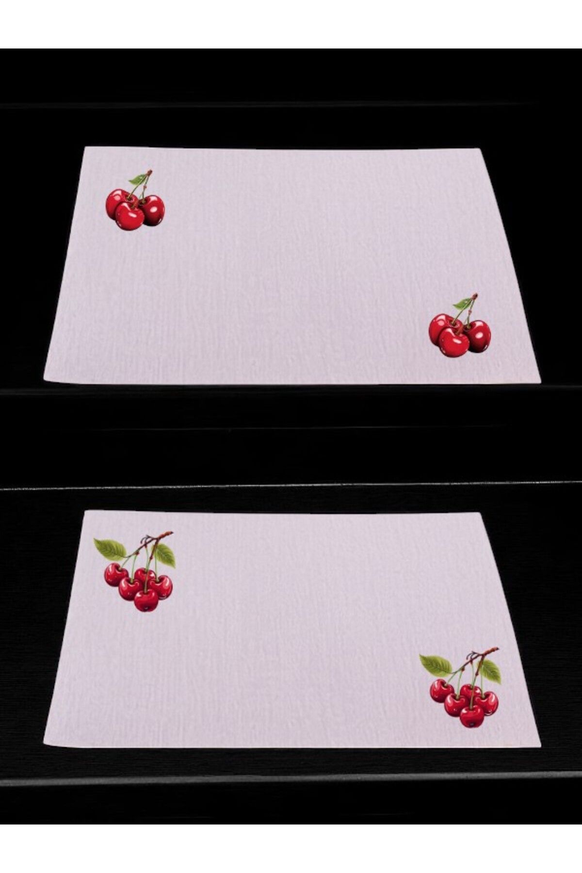 lili hediyelik Kiraz Baskılı Mutfak Masası 2'li Keten Servis Bezi 28x40 Cm Amerikan Servis