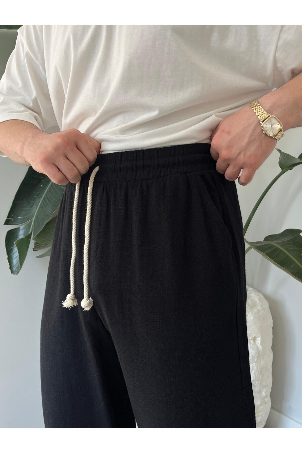 Quik-max Yıkamalı Baggy Keten Pantolon