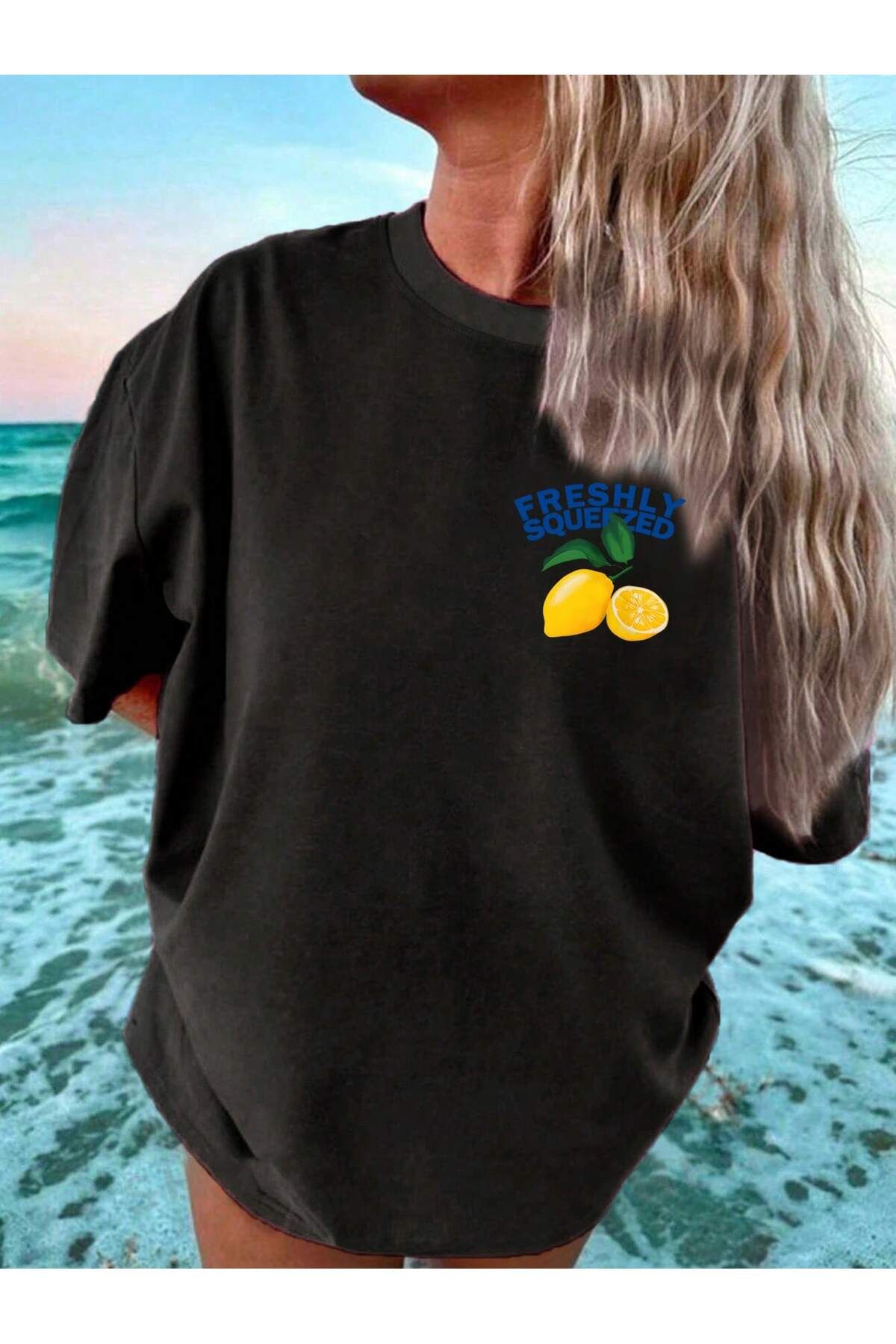 JANSO GROUP -KADIN PAMUKLU BASKLI Yollow Sunshine KISA KOLLU TSHIRT OVERSİZE BÜYÜK BEDEN