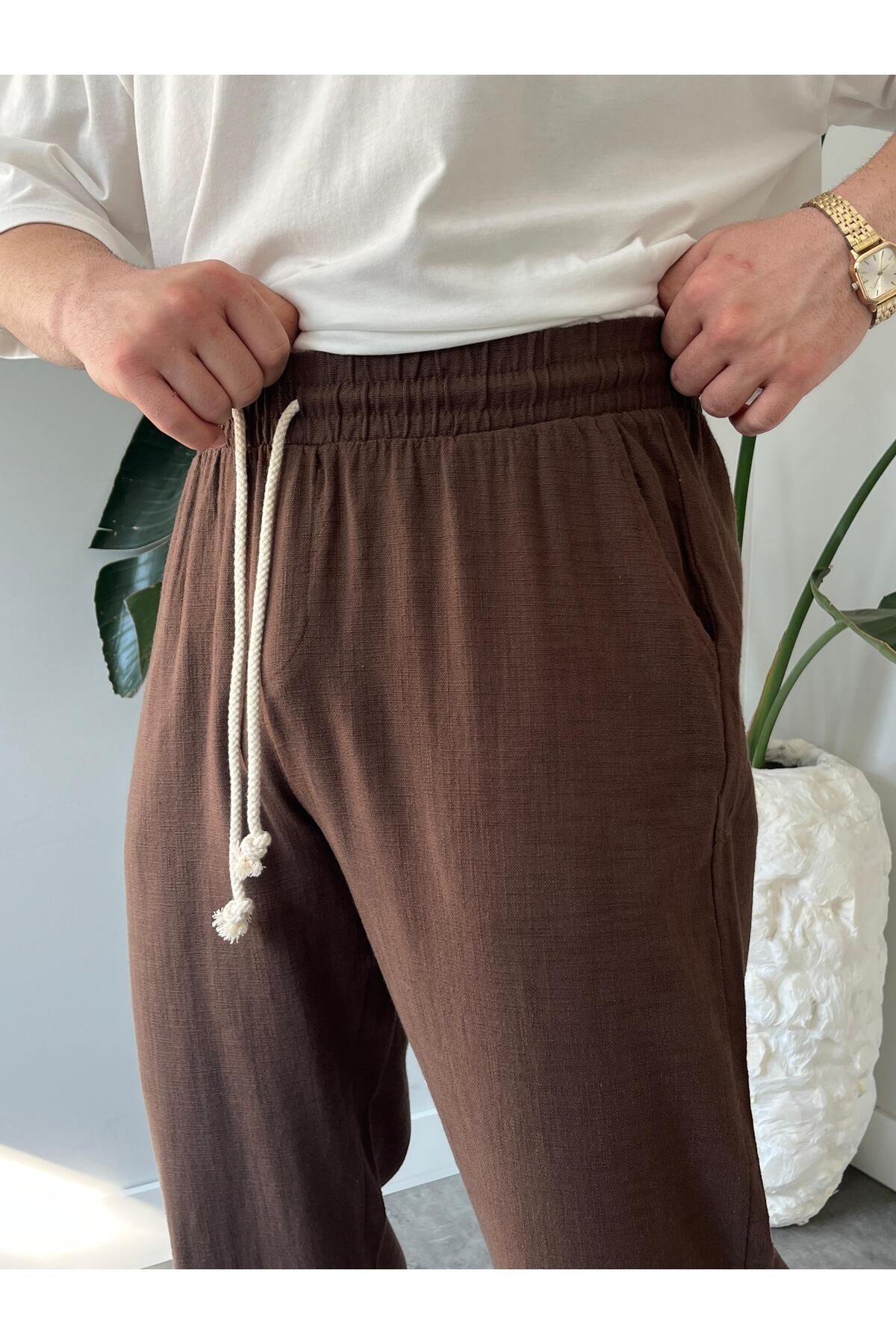 Quik-max Yıkamalı Baggy Keten Pantolon