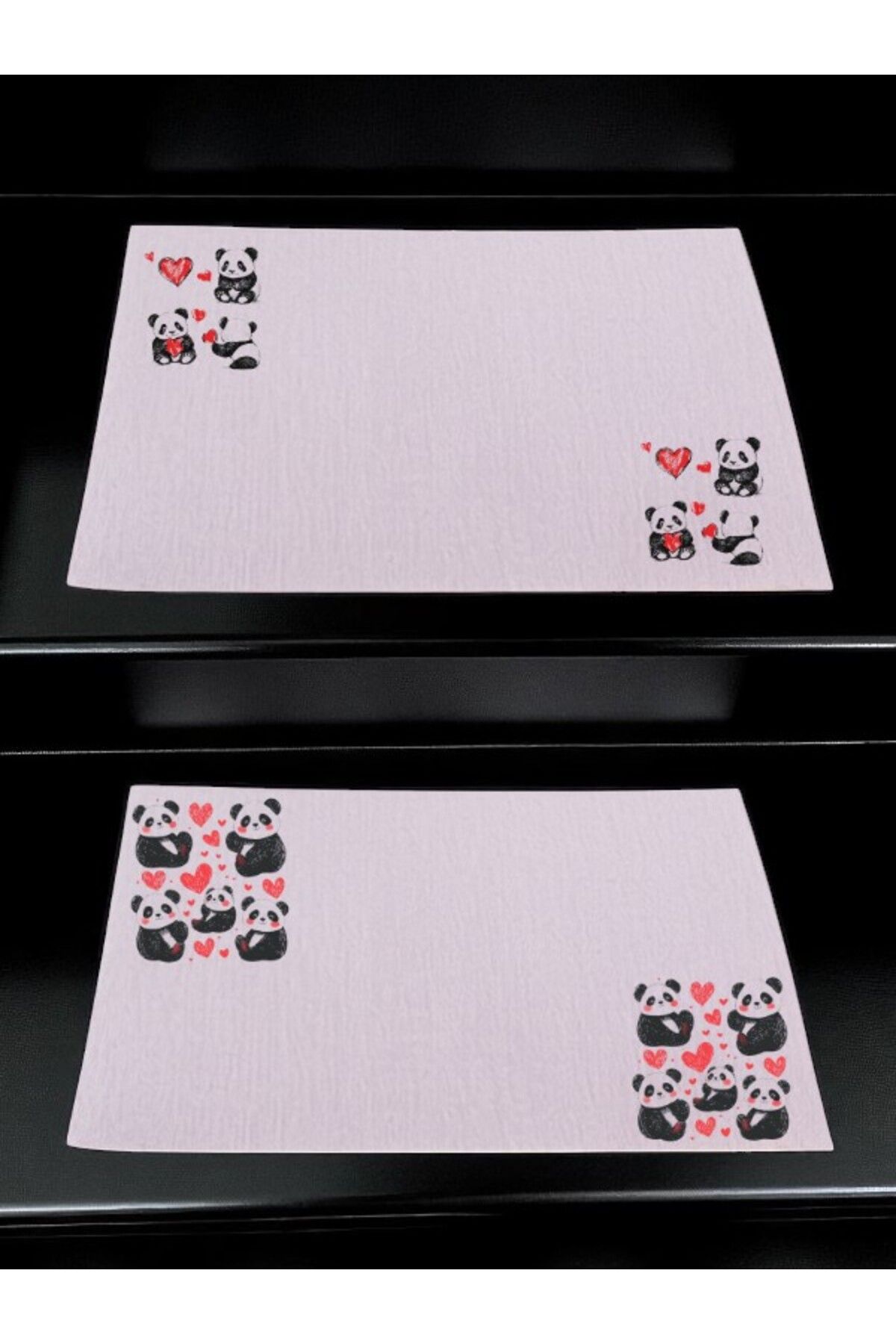lili hediyelik Panda Ve Kalp Baskılı Mutfak Masası 2'li Keten Servis Bezi 28x40 Cm Amerikan Servis