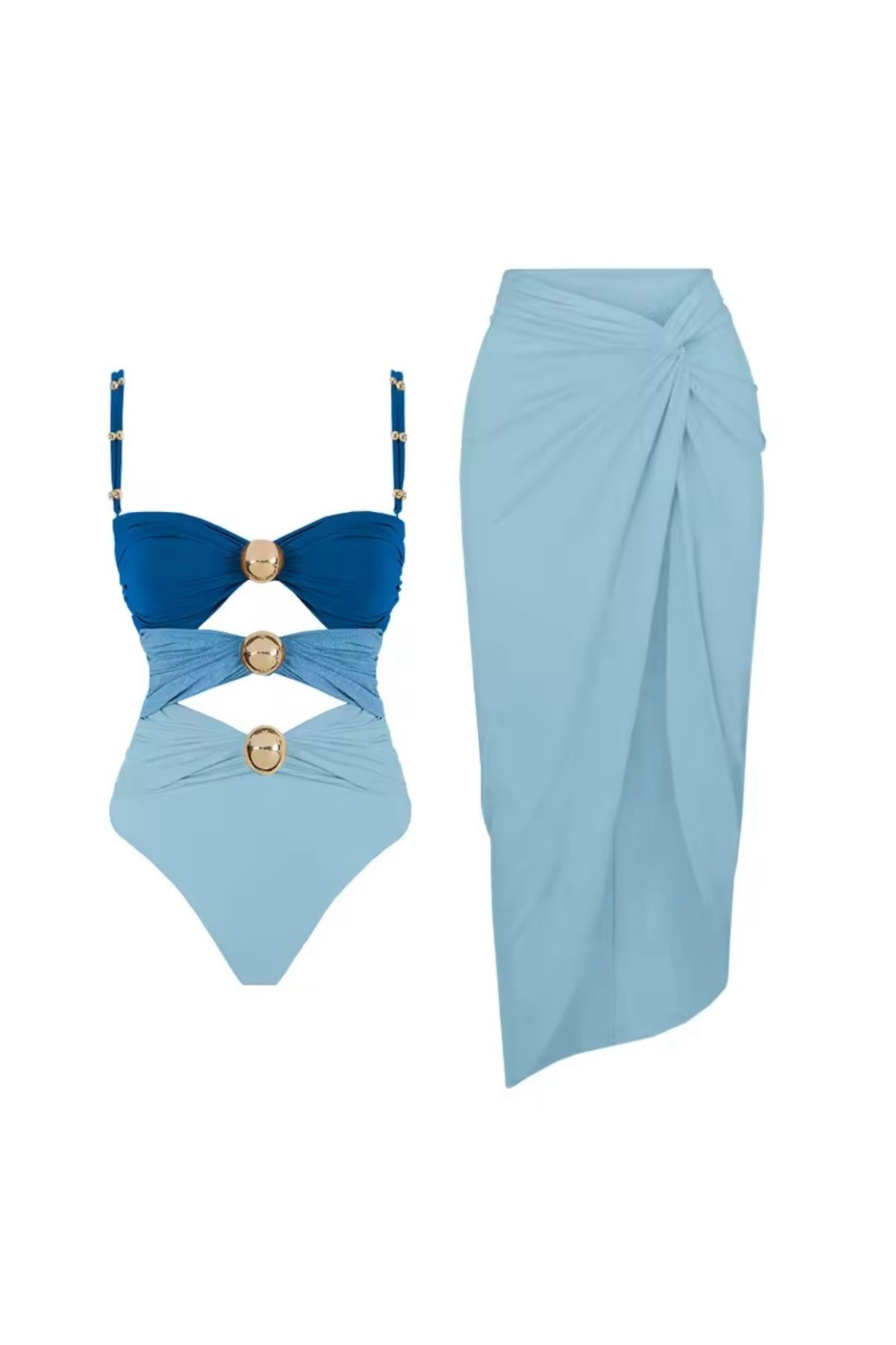 DESİGNEDBYD Kadın Mayo+pareo Etek Takım 2 Parça Up Set Bodysuit Plaj Moda Beachwear