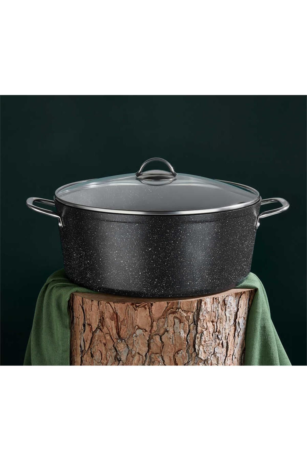 OMS 3109 - 2 Parça - Biogranit, 34x13,5 Cm - 11 Litre, Büyük, Derin Tencere Siyah Gövde, Platin Detay