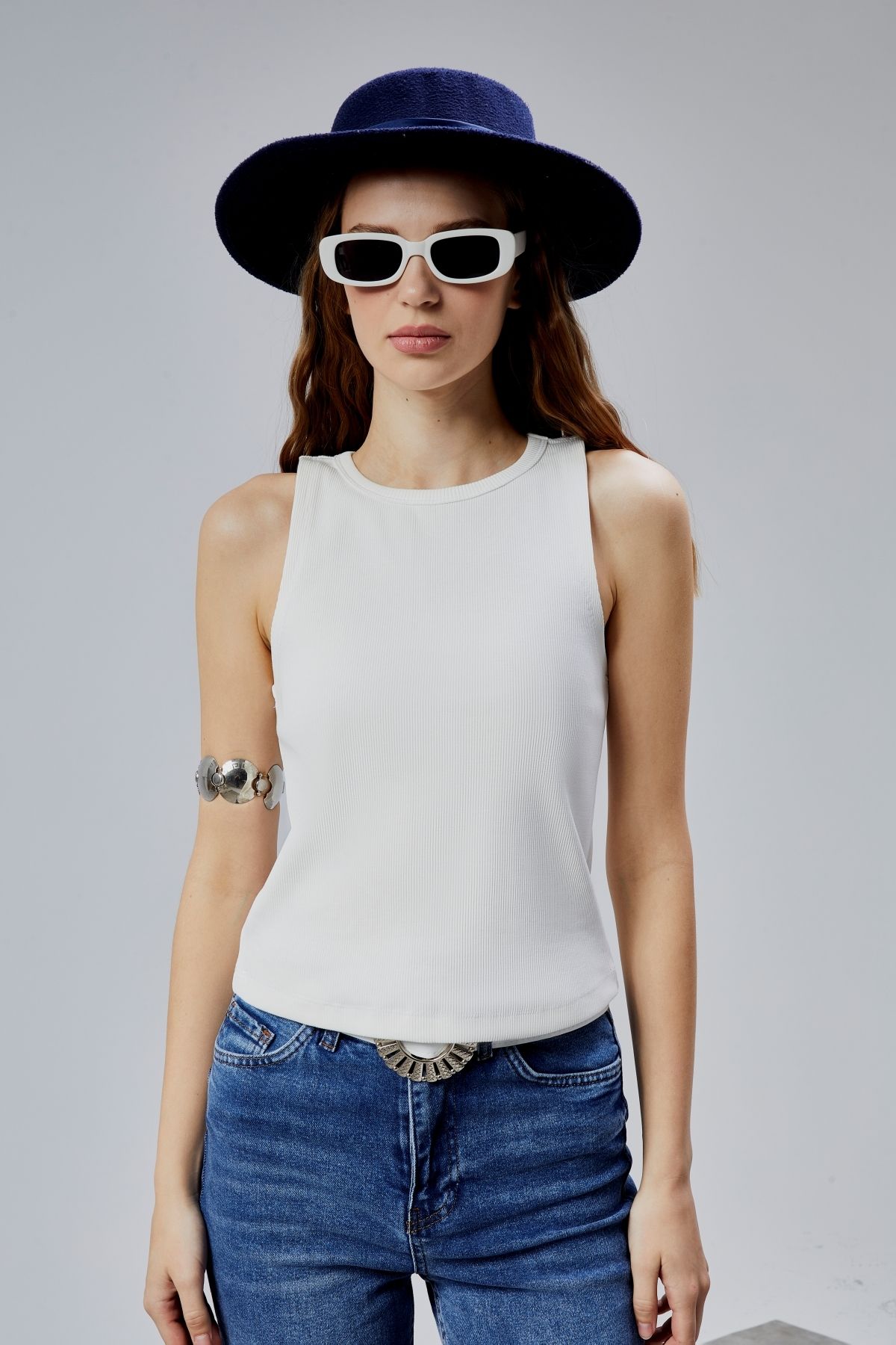 TF The Fancy For You Kadın Halter Yaka Kolsuz Basic Crop Bluz