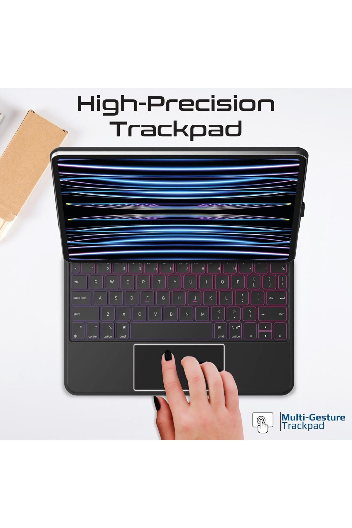 Promate-Foldable Wireless Keyboard for iPad with RGB Backlight and Multi-Function Touchpad, Smart Co 5