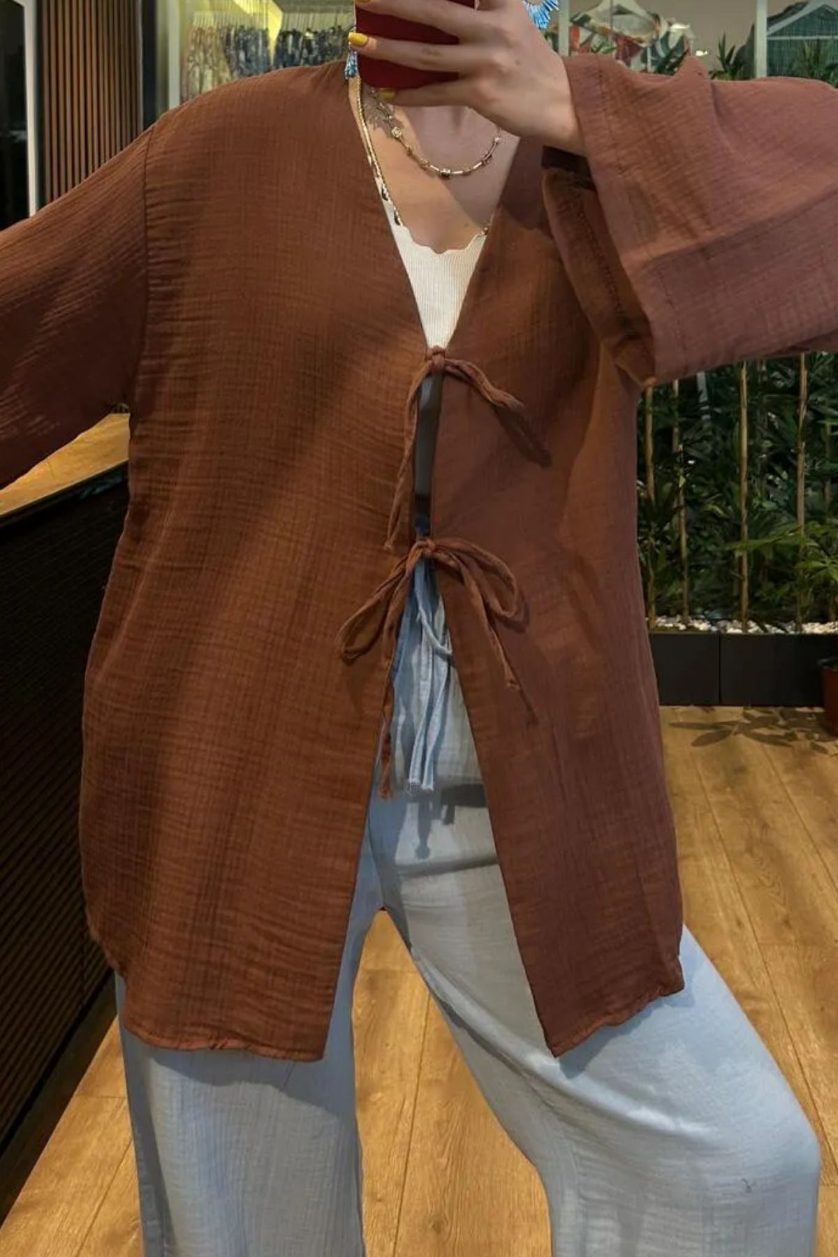 Mogi Butik Kadın Çift Bağlamalı Müslin Kumaş Kimono 3085