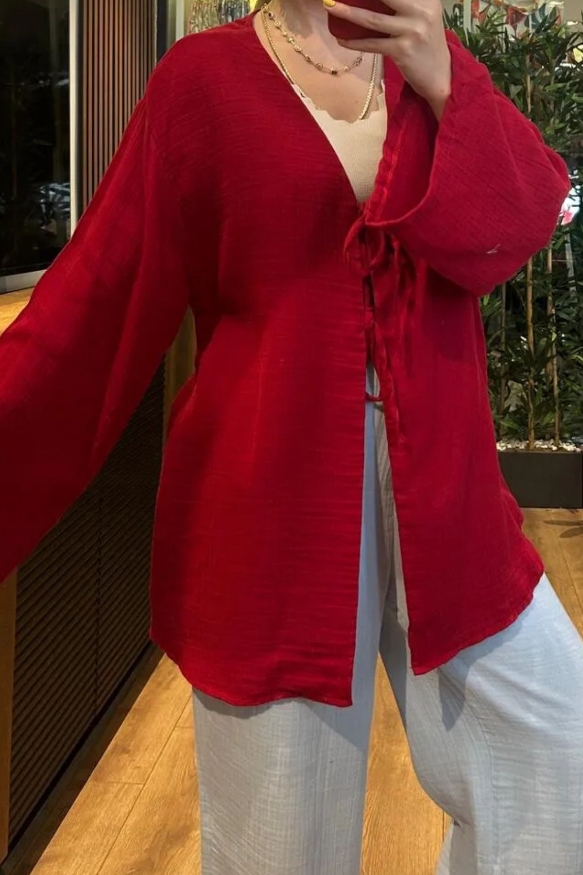Mogi Butik Kadın Çift Bağlamalı Müslin Kumaş Kimono 3085