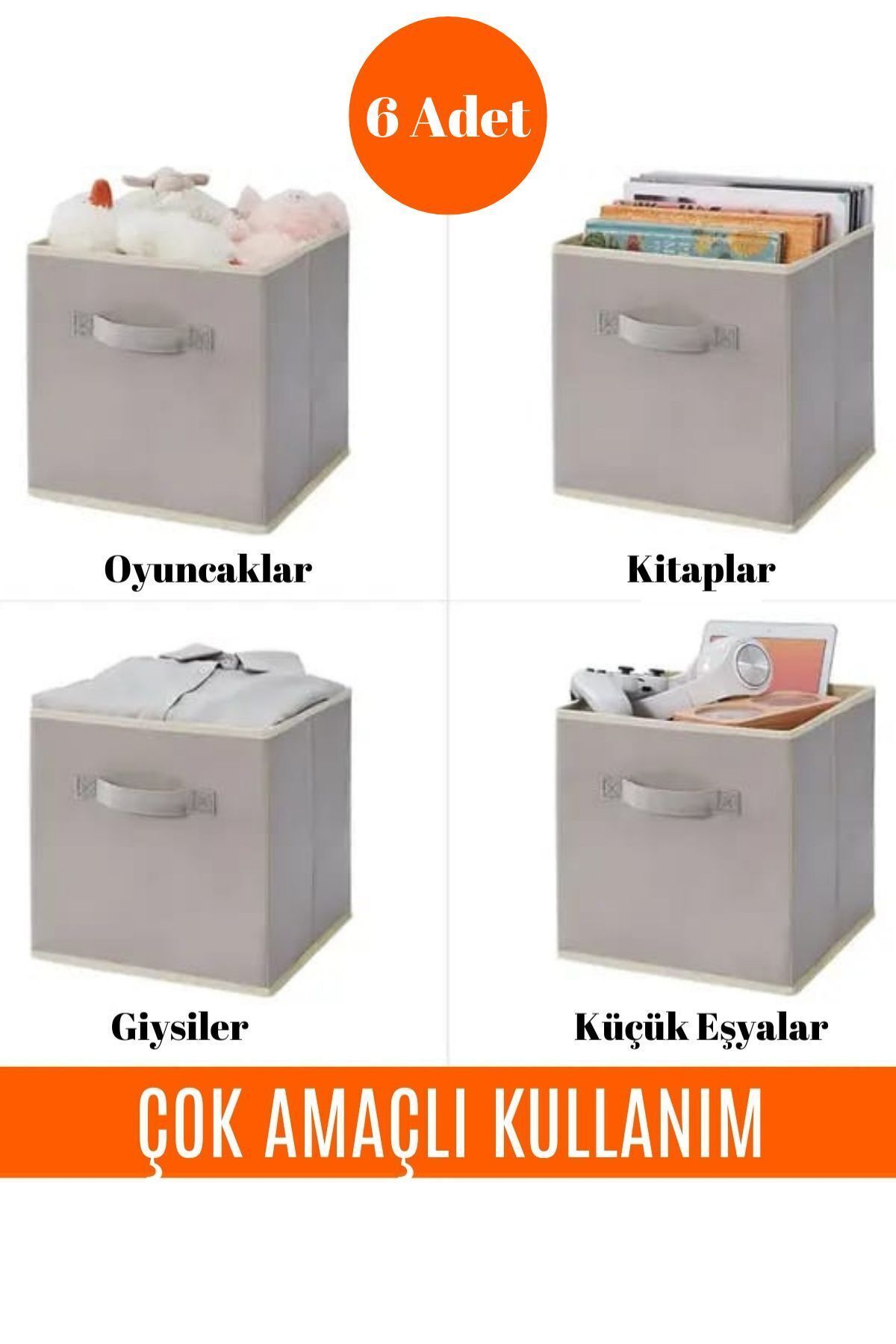 teknotrust 6'lı Gri Katlanabilir Dolap İç Düzenleyici, 30x30x30cm