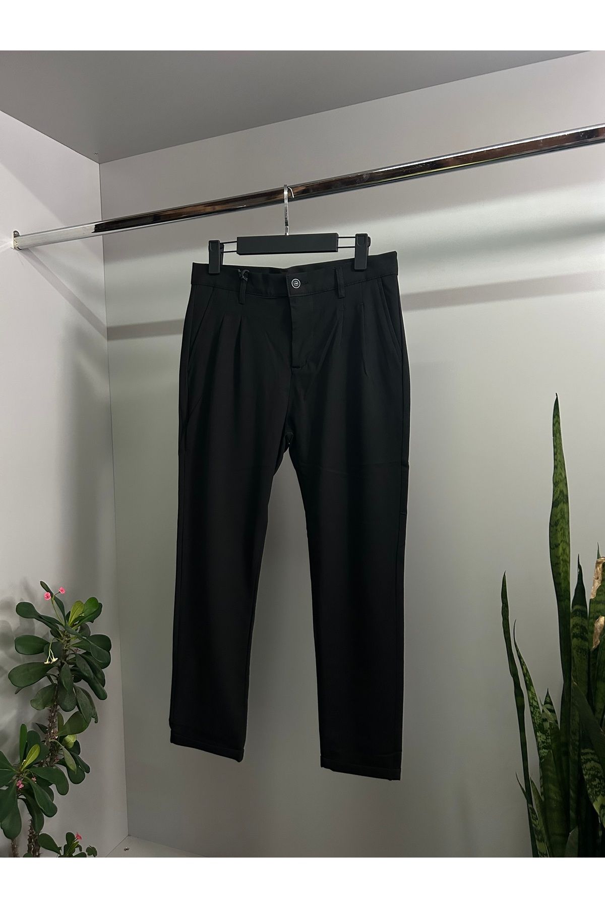 viotale Pileli Model Siyah Renk Kumaş Pantolon