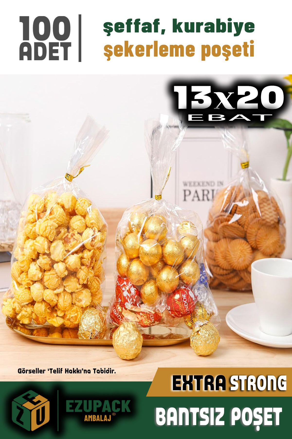 ASTOR AMBALAJ 100 Adet 13x20Düz (BANTSIZ) Şeffaf Jelatin Parlak Kurabiye Aksesuar Poşeti Ambalaj Paketi