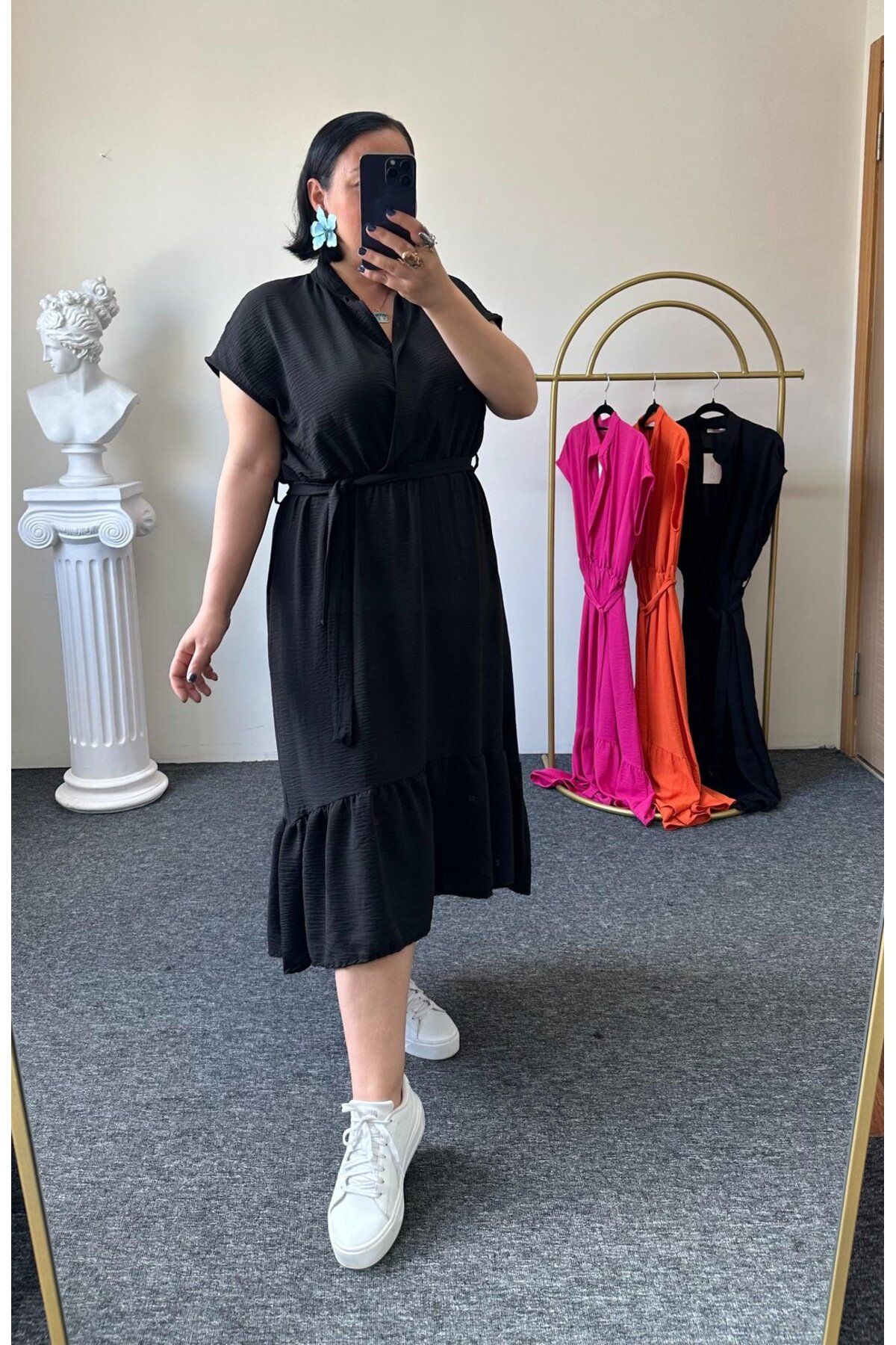 Vio Moda Büyük Beden Kruvaze Yaka Ayrobin Elbise