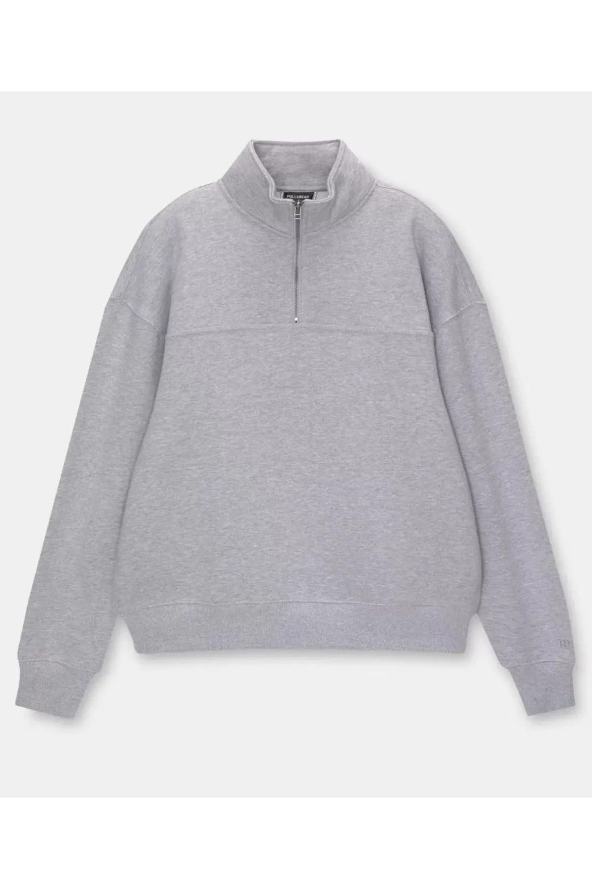 Byozze Oversize Yarım Farmuarlı Yakalı Basic SweatShirt - Gri