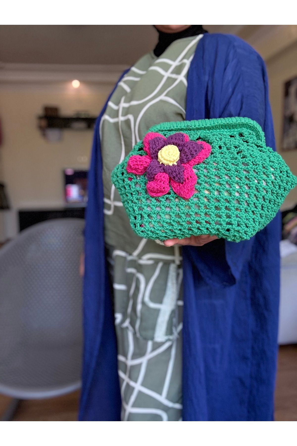 simarikcraft El Yapımı Burslu Çiçekli Koton Örgü Çanta – Renkli, Yazlık, Şık & Hafif