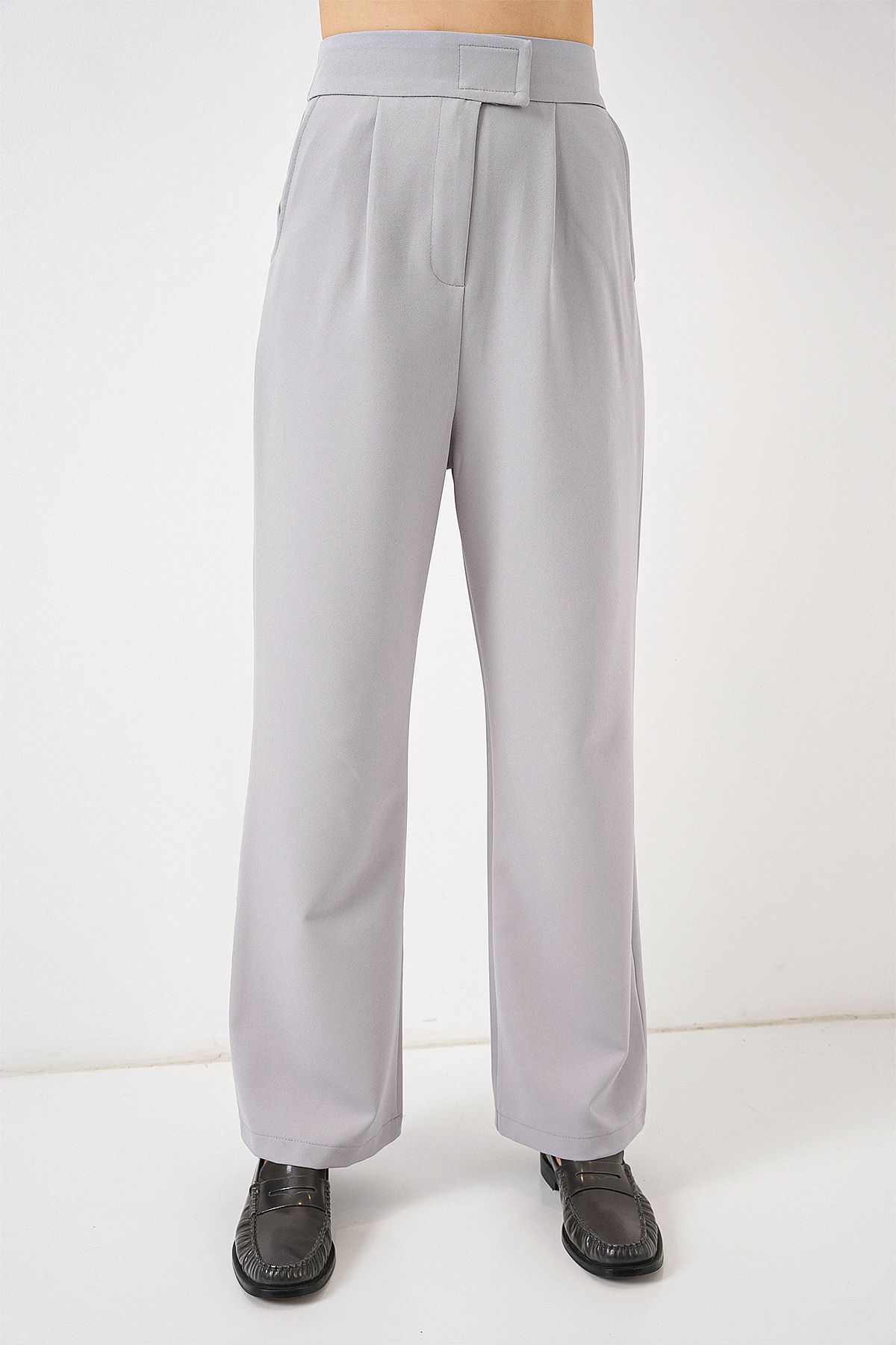 Bigdart-6612 High Waist Fabric Trousers - Gray 4
