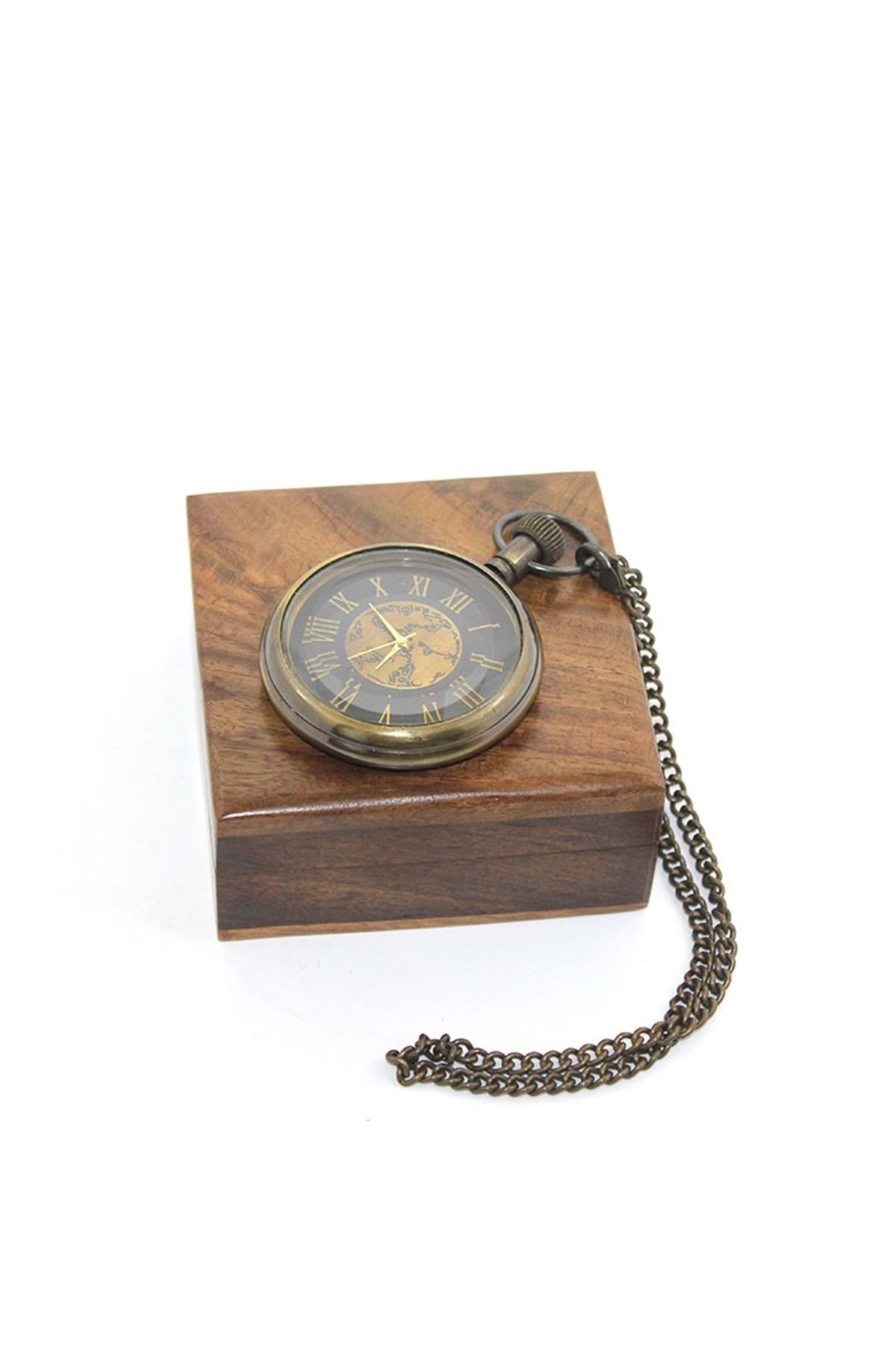 Store Ahşap Kutulu Pirinç Köstekli Saat 7*5 Cm