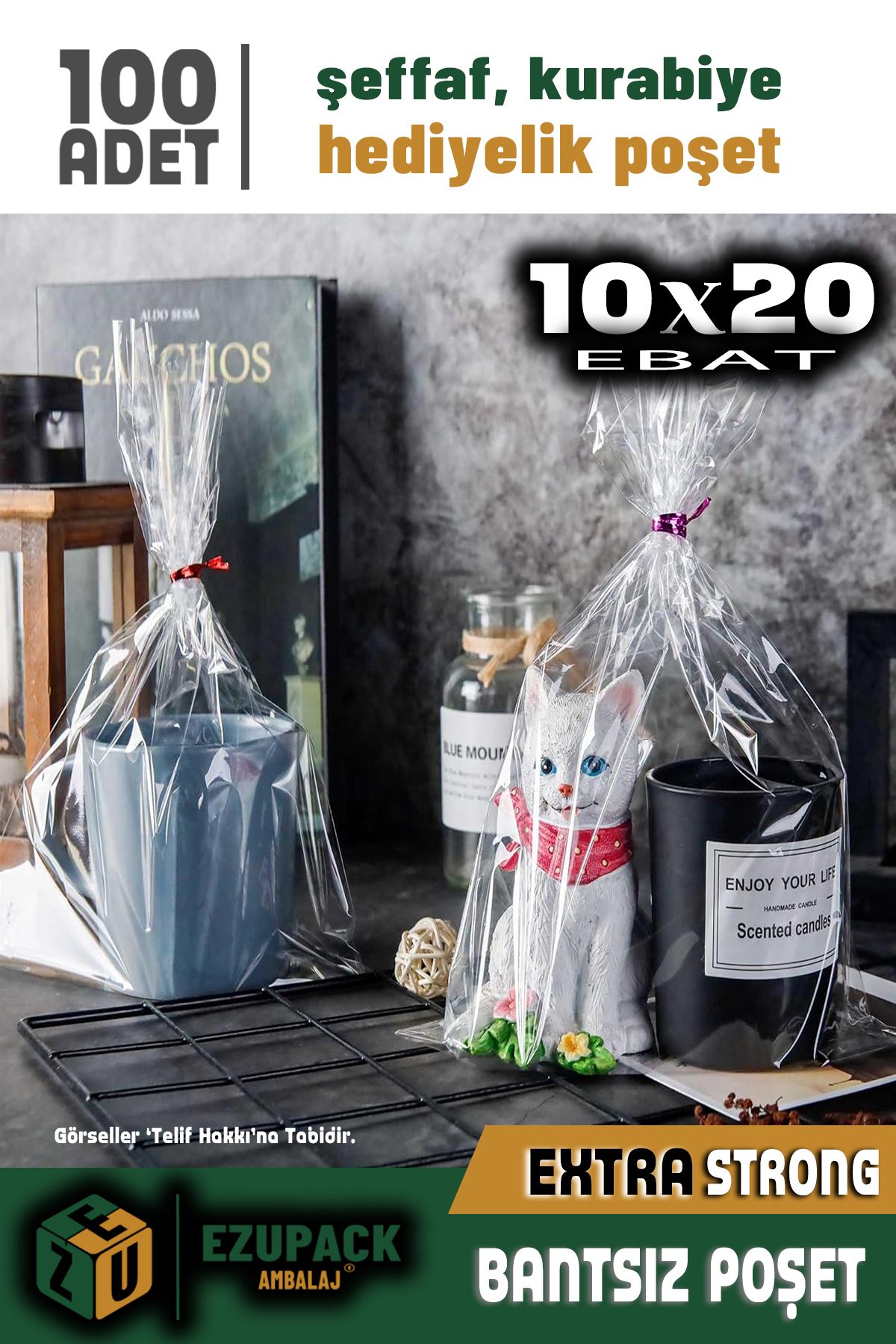 ASTOR AMBALAJ 100 Adet 10x20Düz (BANTSIZ) Şeffaf Jelatin Parlak Kurabiye Aksesuar Poşeti Ambalaj Paketi