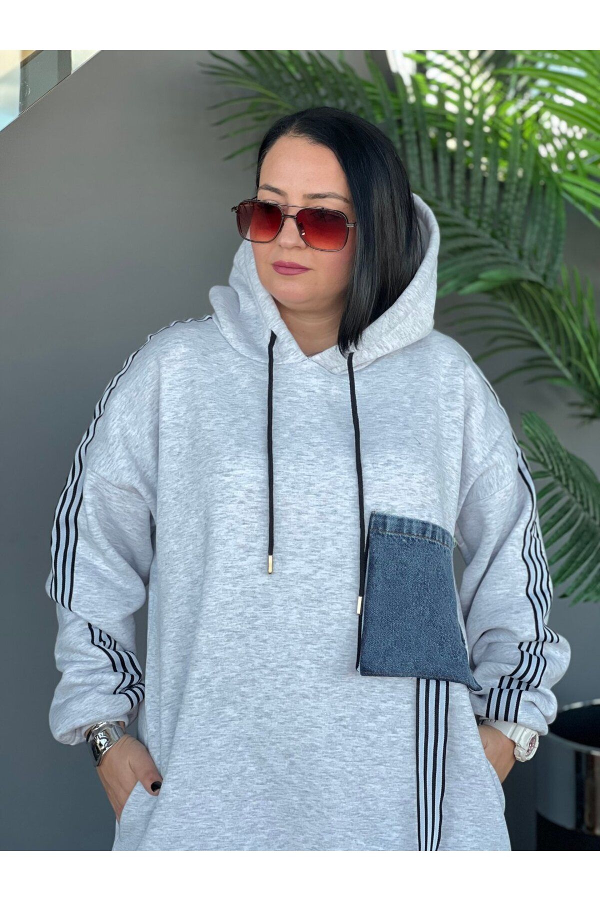 Vio Moda Büyük Beden Kot Detaylı Elbise