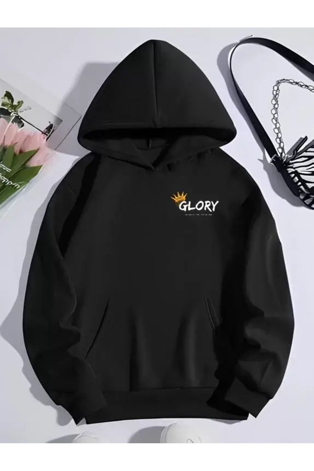 koflandy Kışlık Üç İplik Kapüşonlu SweatShirt - Siyah