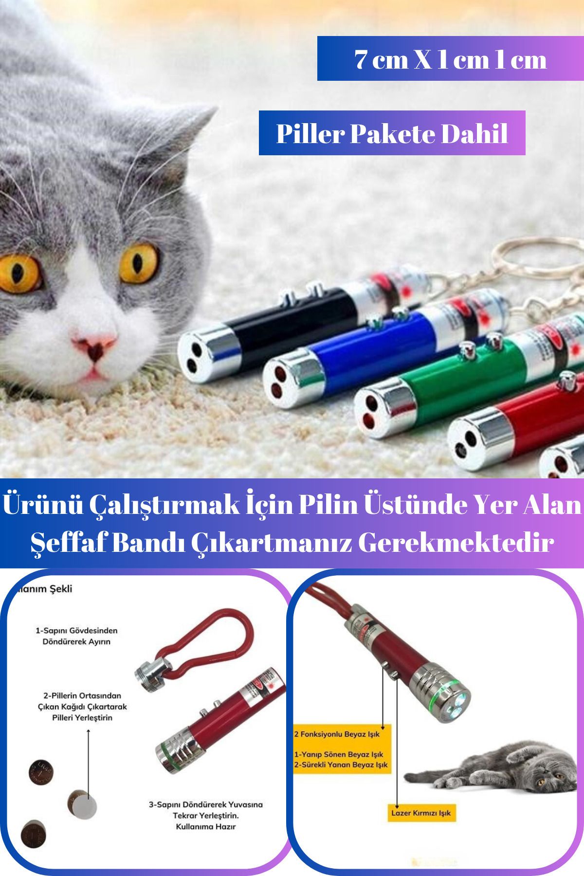 teknotrust 3 Fonksiyonlu Kırmızı Beyaz Led Işıklı Kedi Köpek Lazer Oyuncak | Anahtarlık