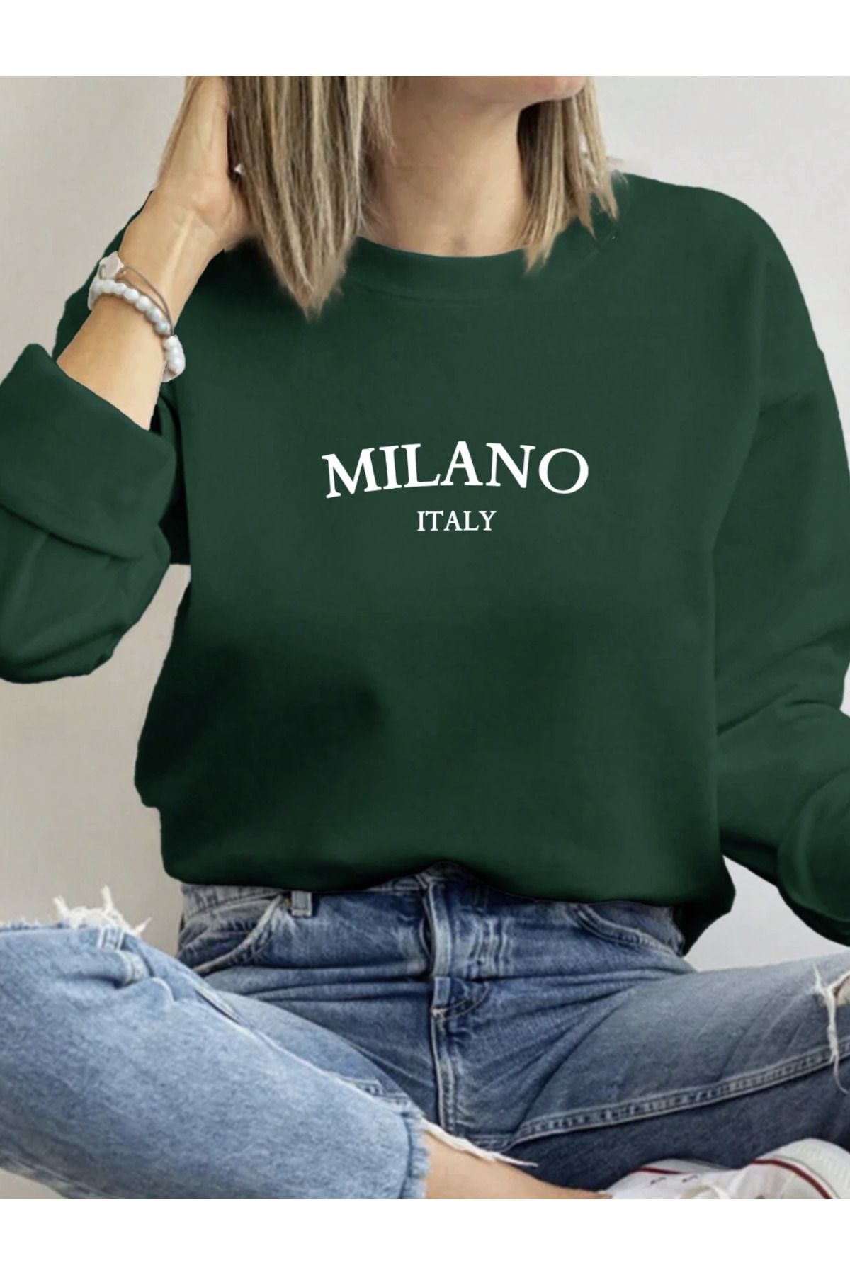 COHERENT Unisex Kadın/Erkek MILANOÖzel Renkli Oversize Bisiklet Yaka Pamuklu Sweatshirt