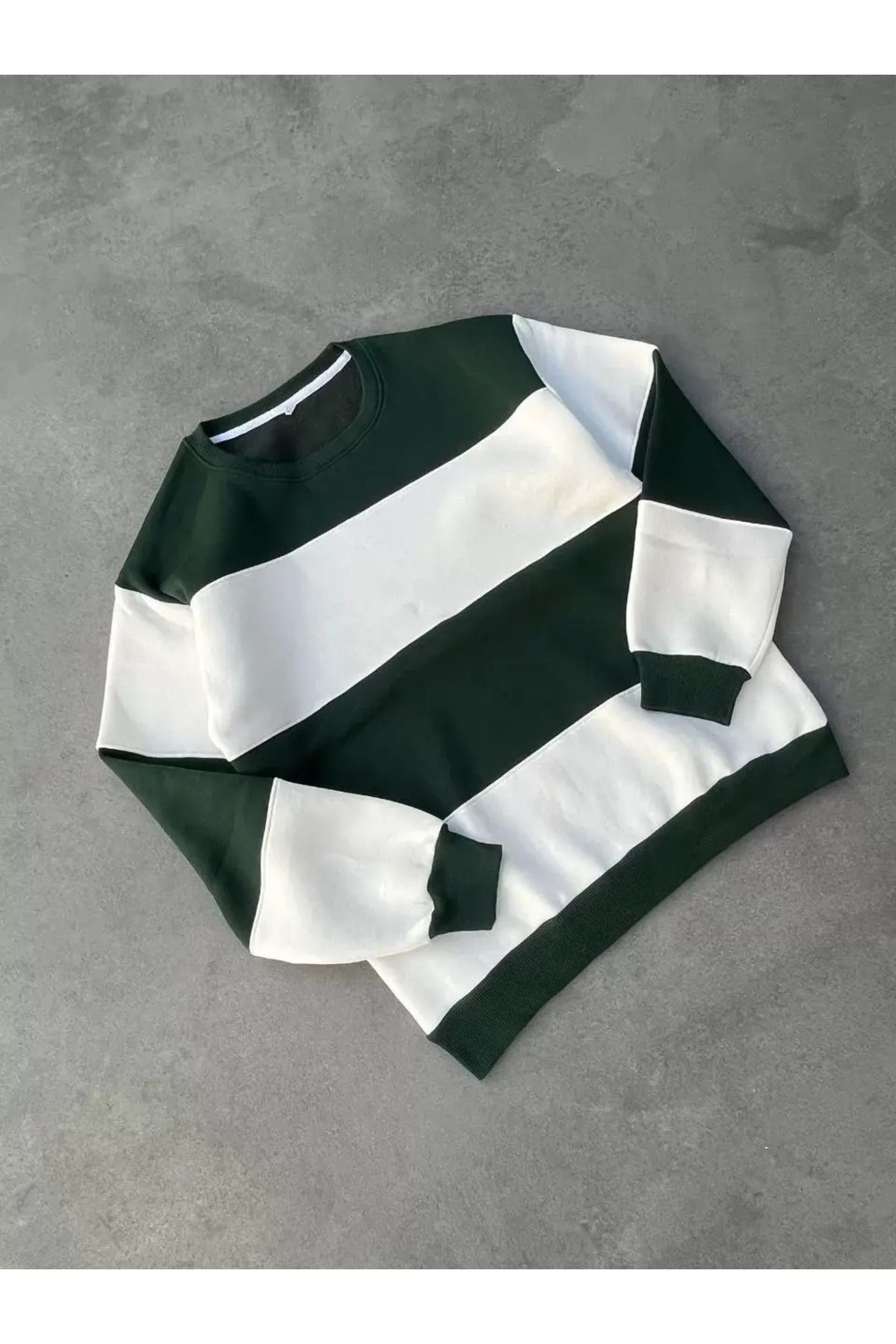 Byozze Parçalı Bisiklet Yaka Baskılı SweatShirt - Yeşil