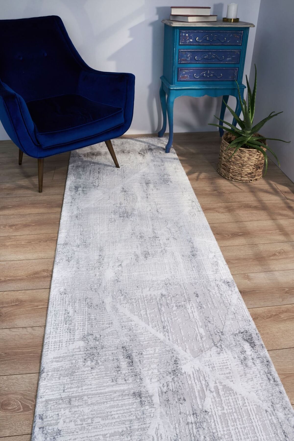 akbel halı & yatak exclusive home design Vivaldi 9741 Gri Mavi - Akrilik Dokuma Halı | Saçaklı Salon Halısı