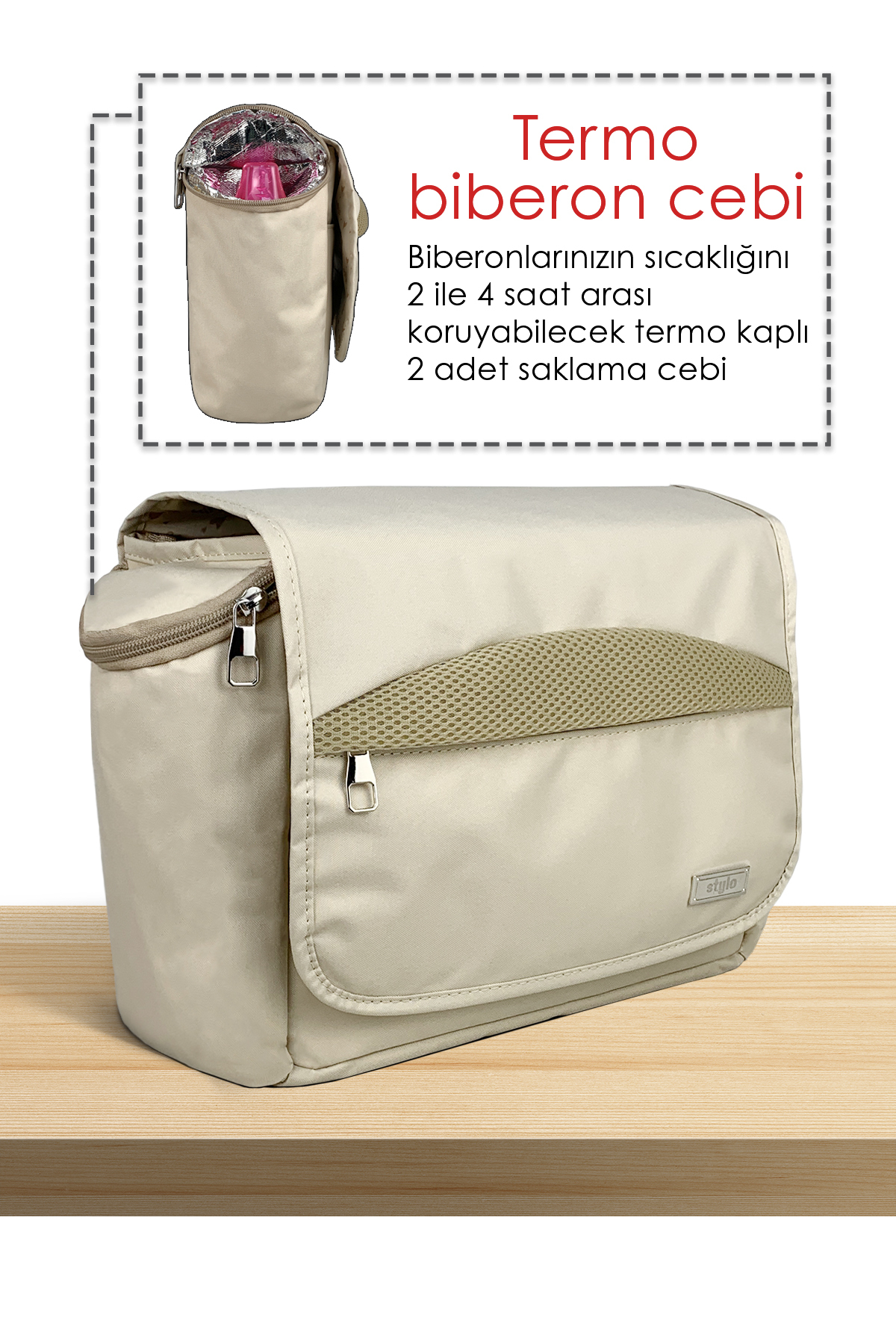 Stylo Stroller Bag Bebek Arabası ve Omuz Çantası X Pro Termos Bölümlü - Bej fotoğrafı 4 (önizleme)