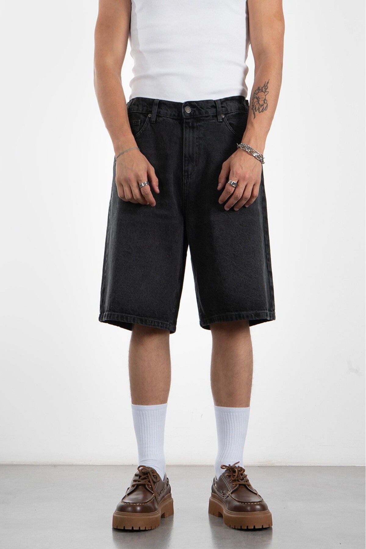 UKHWD SUPPLY Koyu Gri Baggy Jean Erkek Şort Jorts
