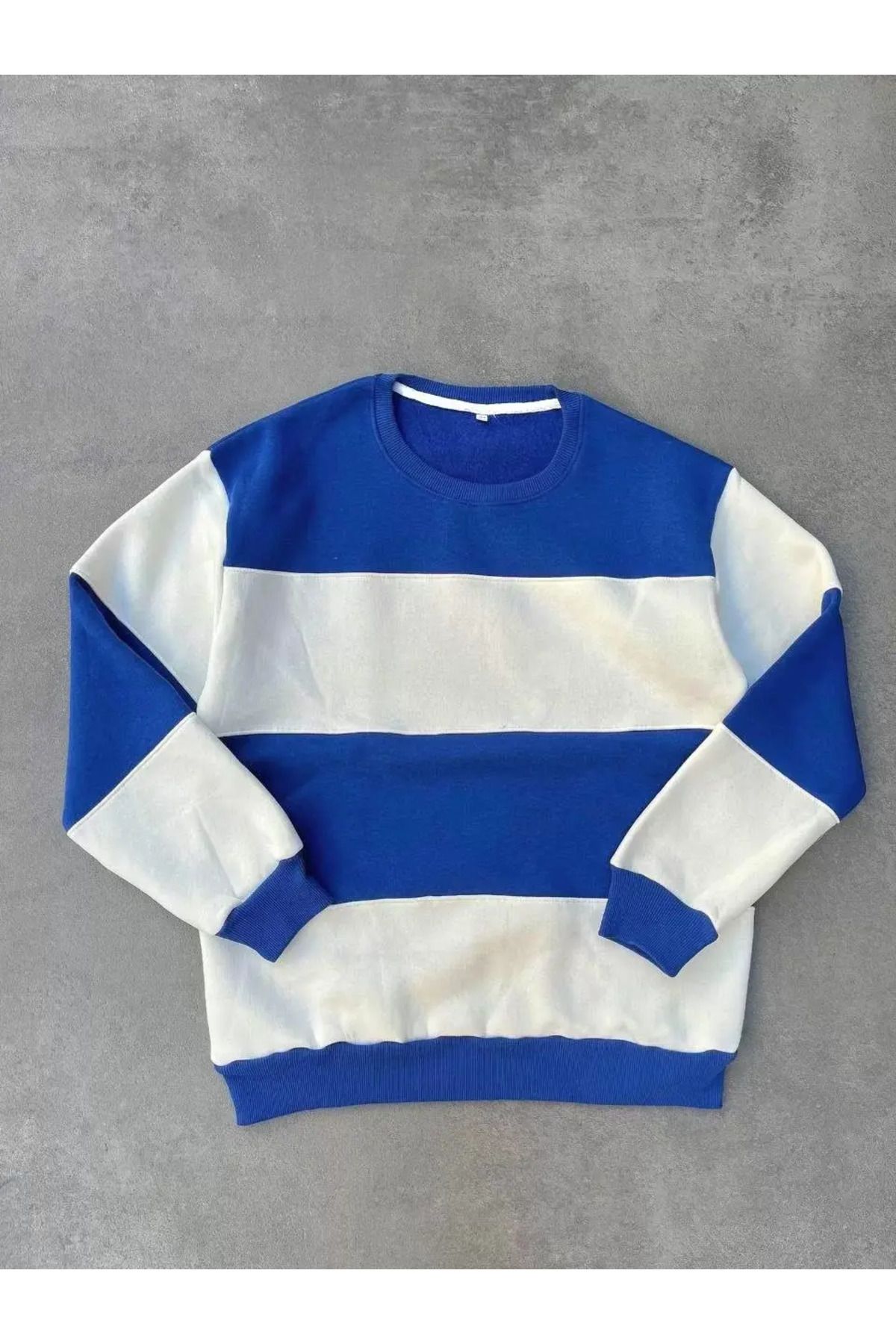 Byozze Parçalı Bisiklet Yaka Baskılı SweatShirt - Mavi