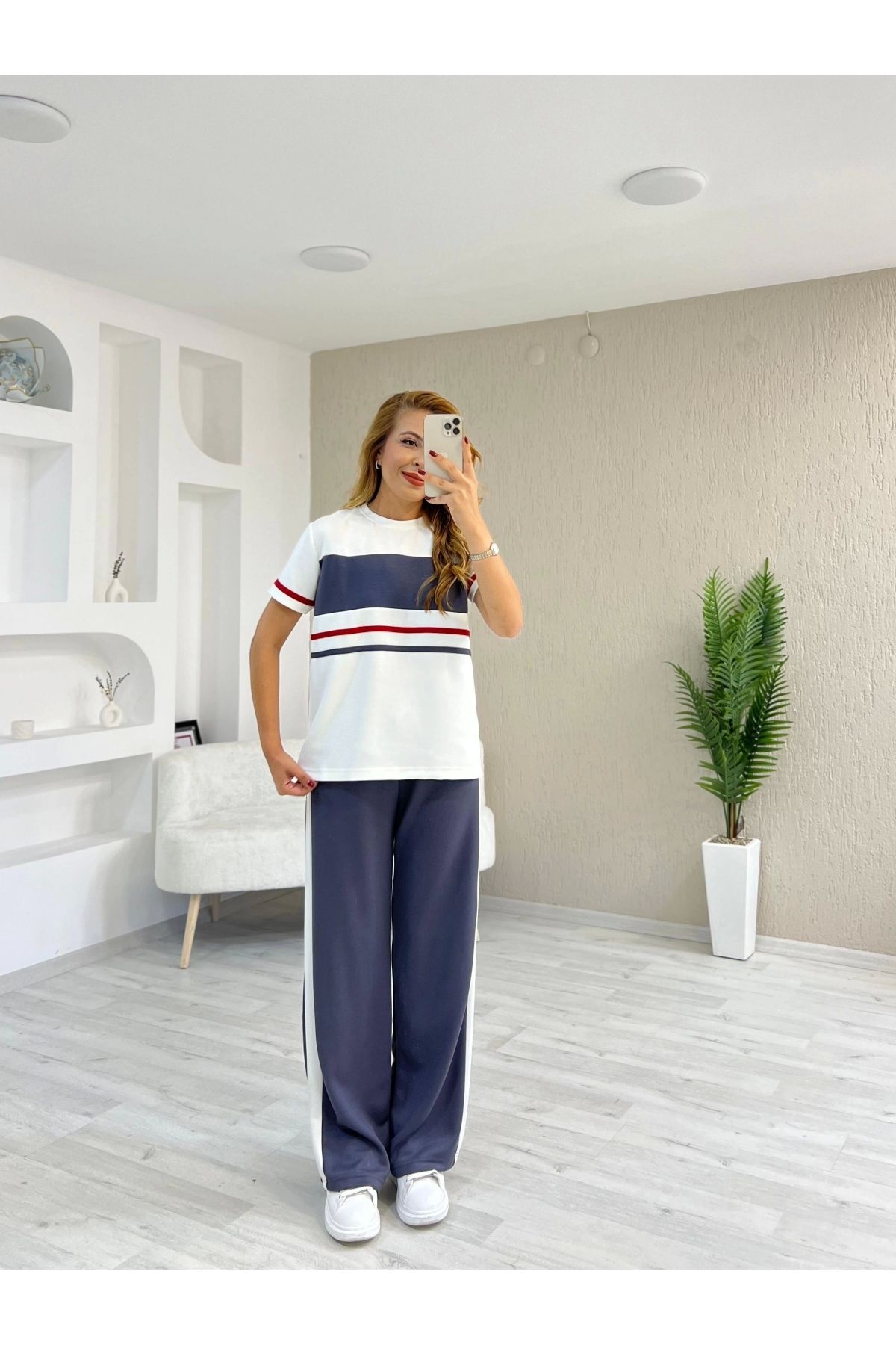 İrka Moda Modal Kumaş Çizgili Takım Füme