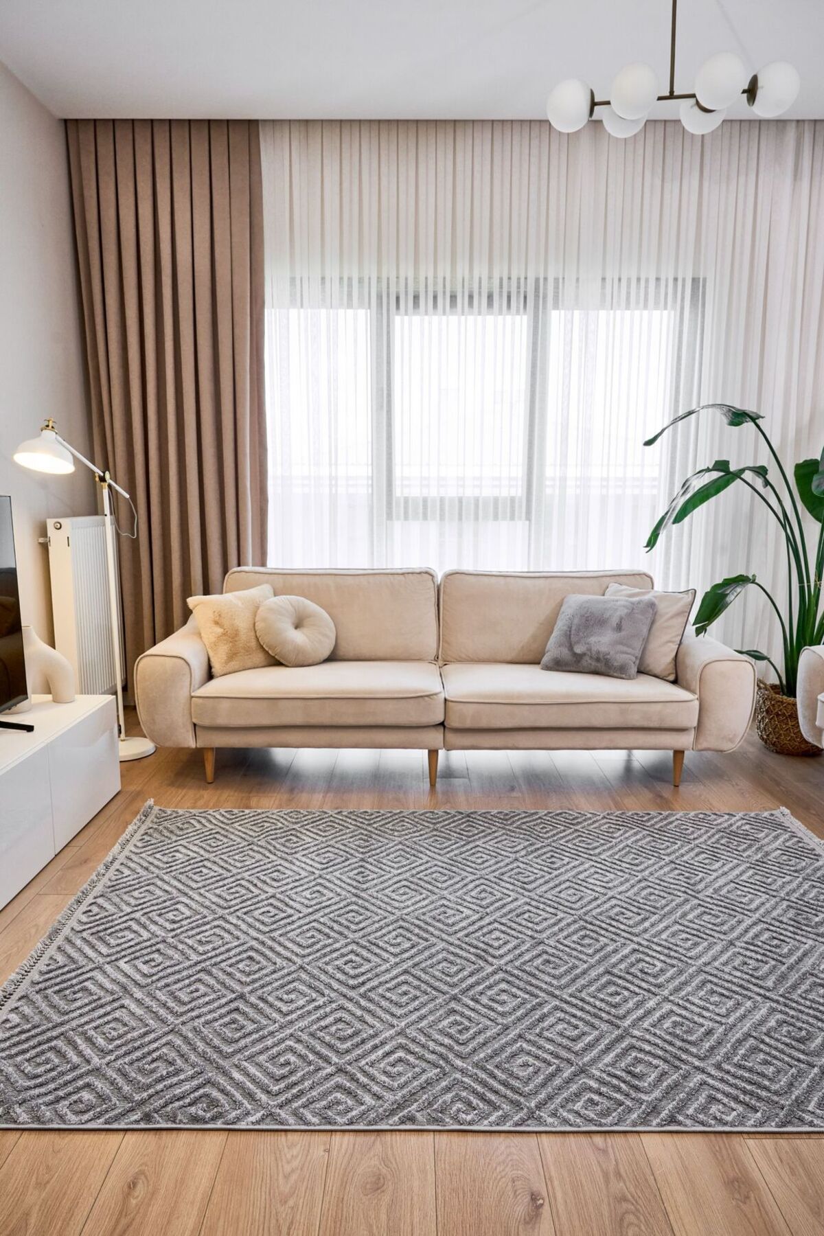 akbel halı & yatak exclusive home design Anemon 6814 Gri - Polyester Dokuma Halı | İskandinav Salon Halısı