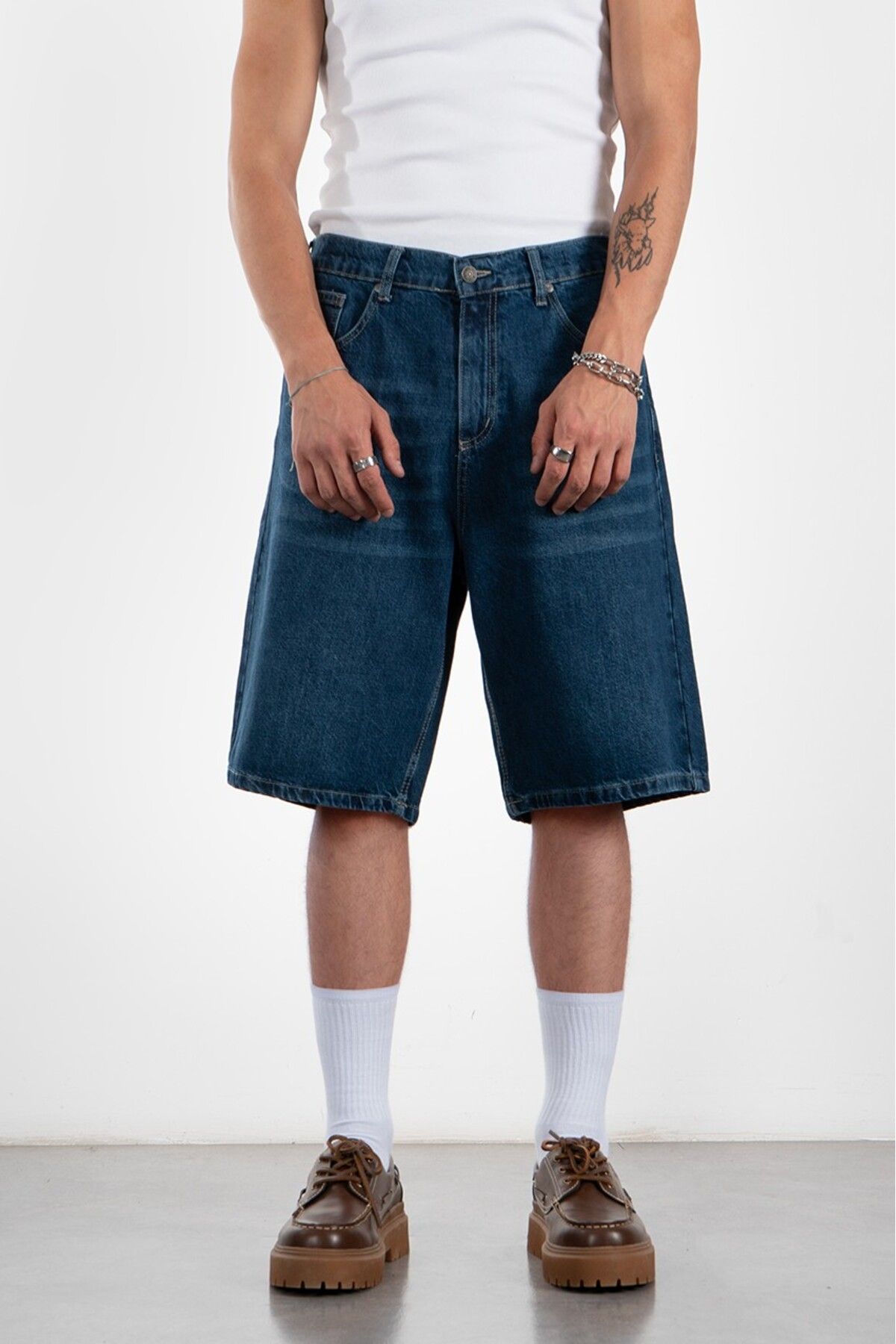 UKHWD SUPPLY Koyu Mavi Baggy Jean Erkek Şort Jorts