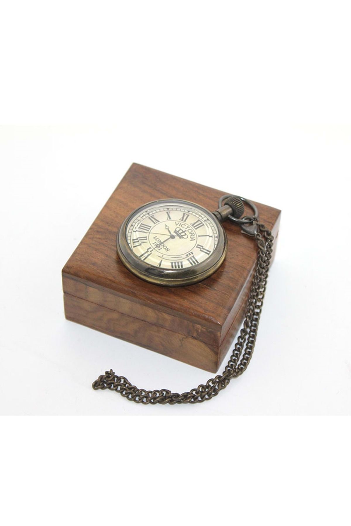Store Ahşap Kutulu Pirinç Köstekli Saat 7*5 Cm Model 3
