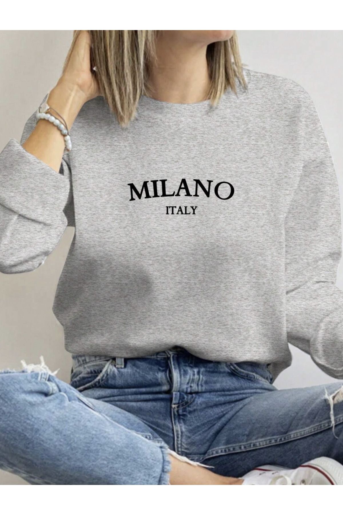 COHERENT Unisex Kadın/Erkek MILANOÖzel Renkli Oversize Bisiklet Yaka Pamuklu Sweatshirt