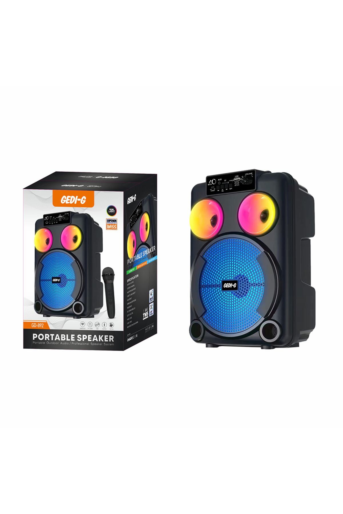 Canpay Mikrofonlu RGB Işıklı Kablosuz Karaoke Hoparlör 8 İnç Stereo Bas, Taşınabilir Parti Ses Sistemi
